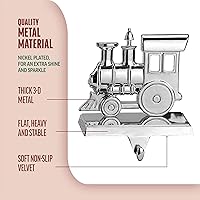 Vista 4 de Klikel Juego de 2 colgadores de calcetines de tren – Soporte de metal plateado brillante para calcetines de Navidad para chimenea – Resistente