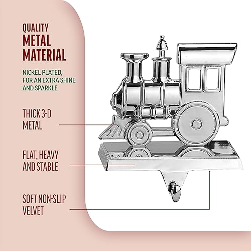 Miniatura 4 de Klikel Juego de 2 colgadores de calcetines de tren  Soporte de metal plateado brillante para calcetines de Navidad para chimenea  Resistente con