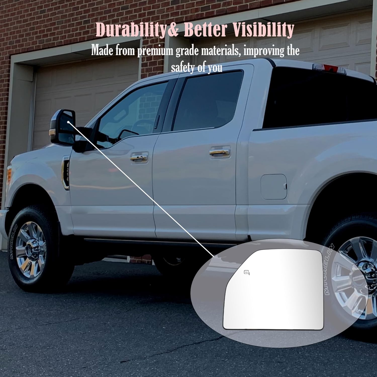 Left Driver Side Towing Heated Mirror Glass Upper for Ford 2015-2020 F150 Truck 2017-2019 F250 F350 F450 F550 Super Duty with Rear Holder Replace FL3Z17K707Q