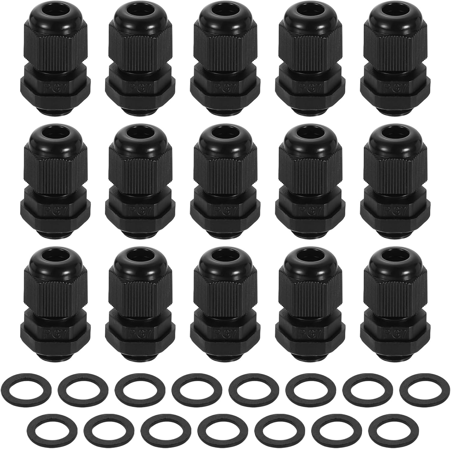uxcell 15Pcs PG7 Nylon Cable Glands, Waterproof Cord Grip Connector with Washer, Adjustable 3-6.5mm Wire Grommet Protectors with Gaskets and Locknut for Junction Box, White