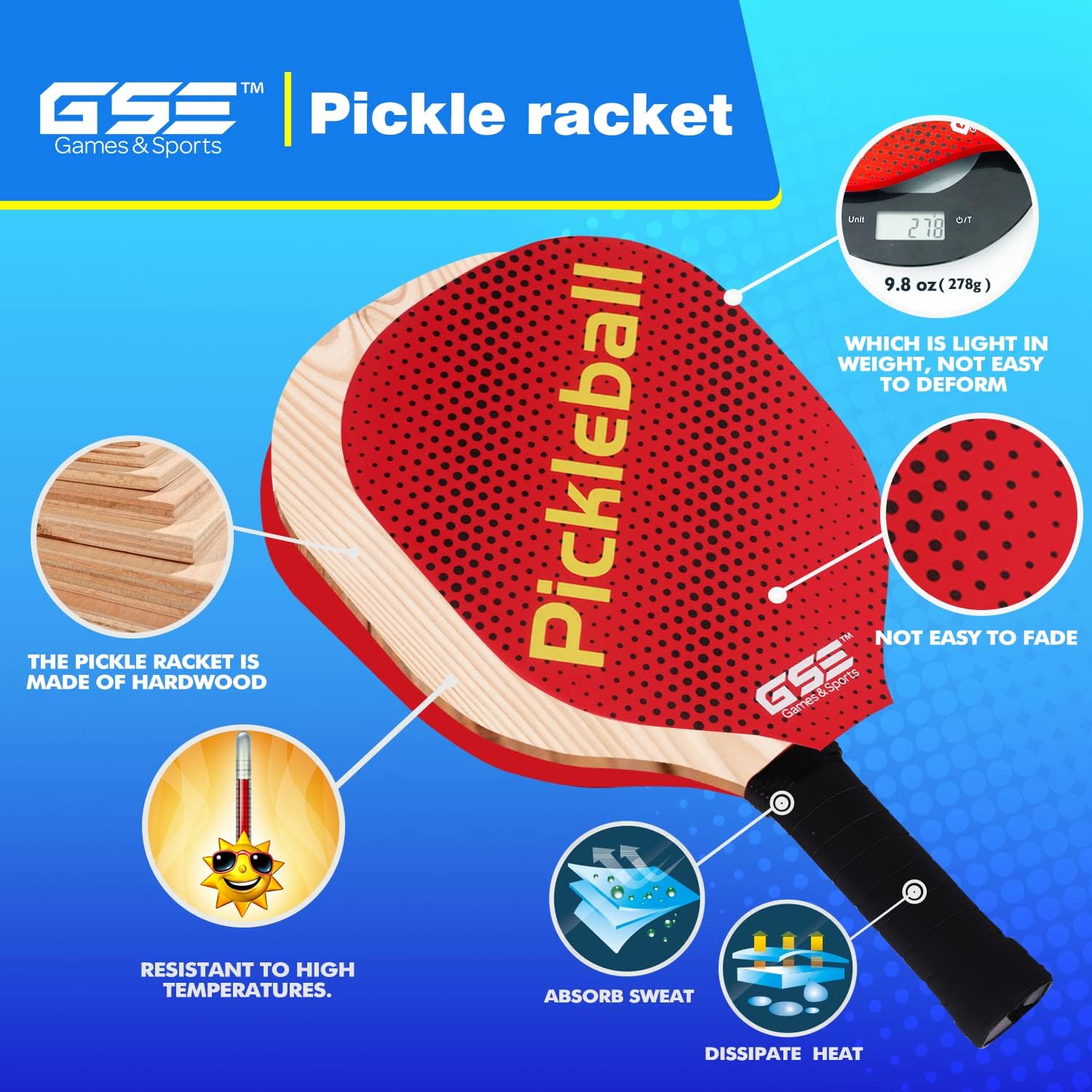 GSE Games & Sports Expert Pickleball Paddles Set with Lightweight Pickleball Rackets & Indoor/Outdoor Pickle-Balls & Mesh Carrying Bag for Family and Friends (2 Paddles/4 Balls or 4 Paddles/6 Balls)
