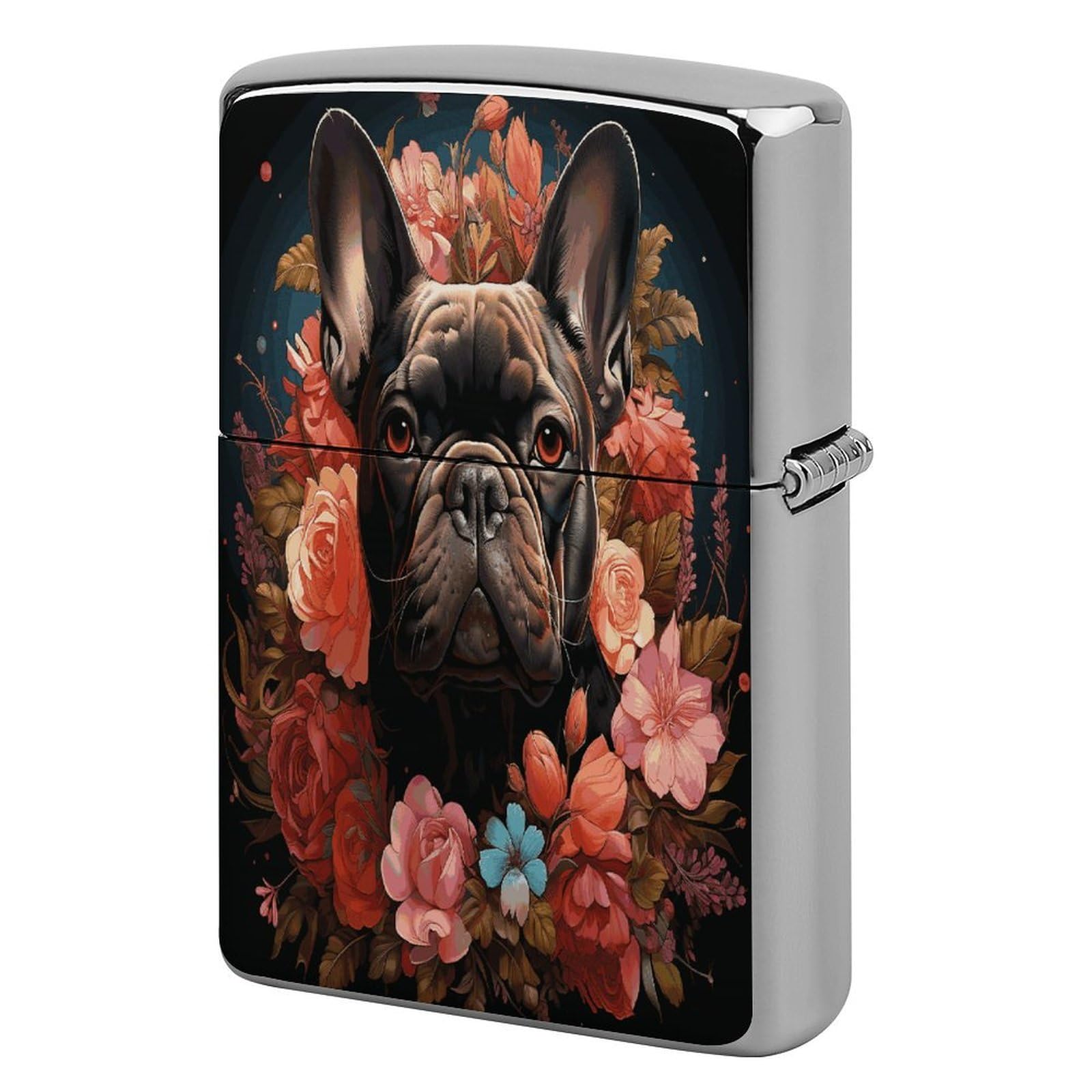 Btcowzrv Style Bulldog And Flowers Metal Lighter Case Sleeve Cover Holder