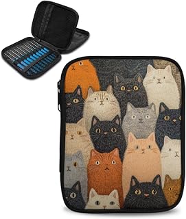 Fuxowvby Cat Print Knitting Needle Case Empty Zipper Crochet Hook Organizer Beginners Crochet Holder Easy to Transport for Airports