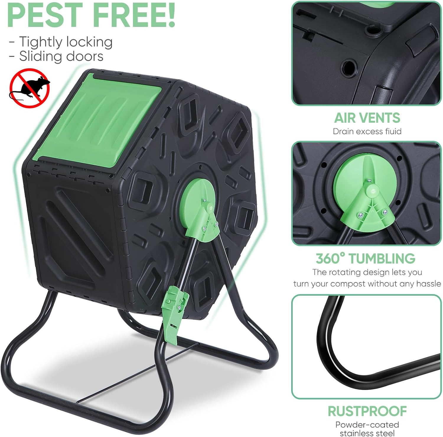 18.5Gal Durable Compost Tumbler Single Chamber Heavy-Duty Composting Bin w/Sliding Door