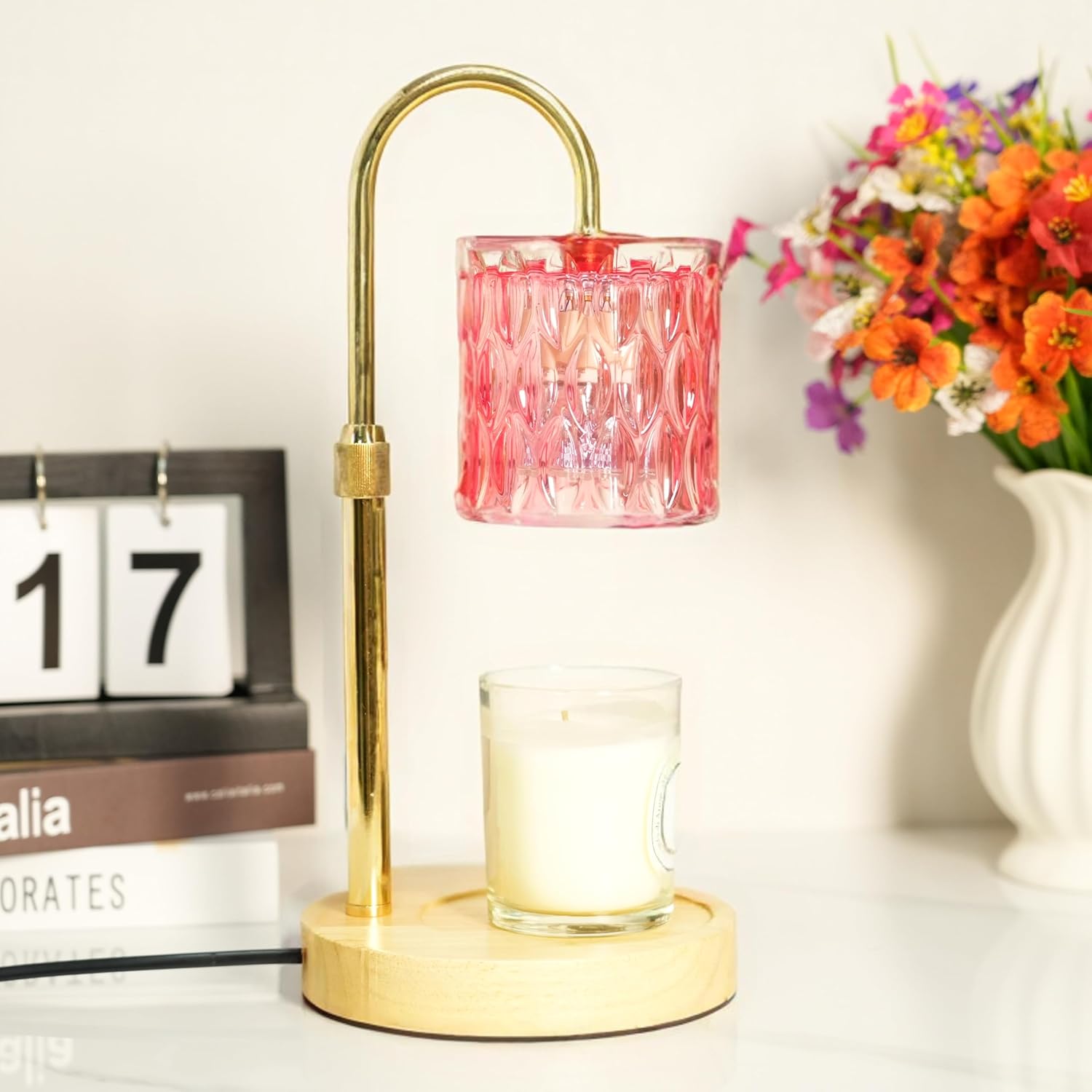 Pink Candle Warmer Lamp with Timer and Dimmable, Height and Brightness Adjustable, Birthday Gifts for Women Mom, Electric Wax Melt Warmer For Scented Jar Candles, New Home Bedroom Decor Aesthetic