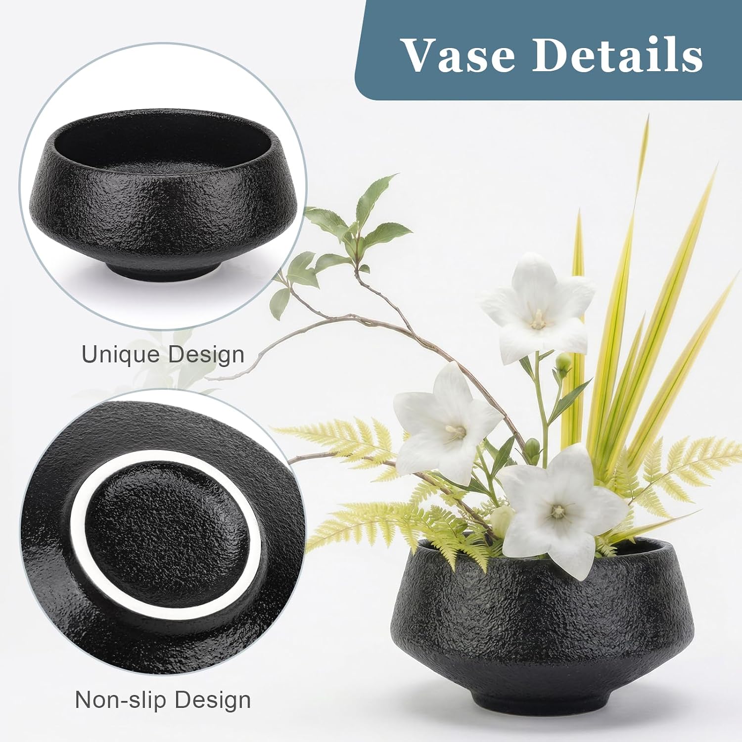 Flower Frog Vase Kit,Japanese Ikebana Flower Arrangement Ceramic Flower Pot Flower Frog Flower Arrangement Vase Kit(Black)
