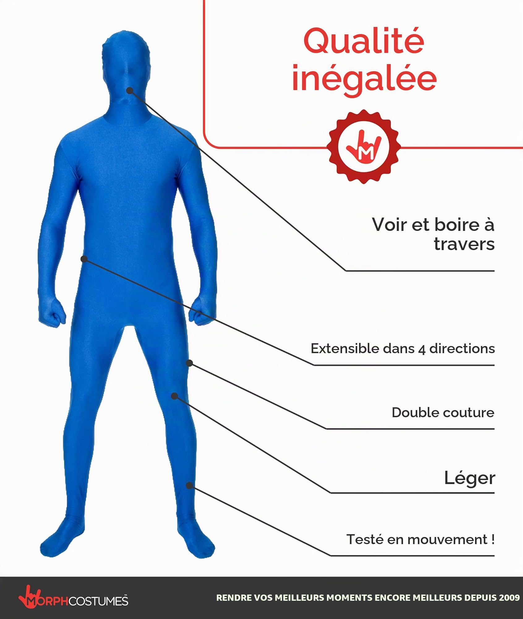 Morphsuits Deguisement Seconde Peau, Combinaison Homme, Deguisement Monochrome, Déguisement Intégral, Zentai Adulte, Costume Halloween Adulte
