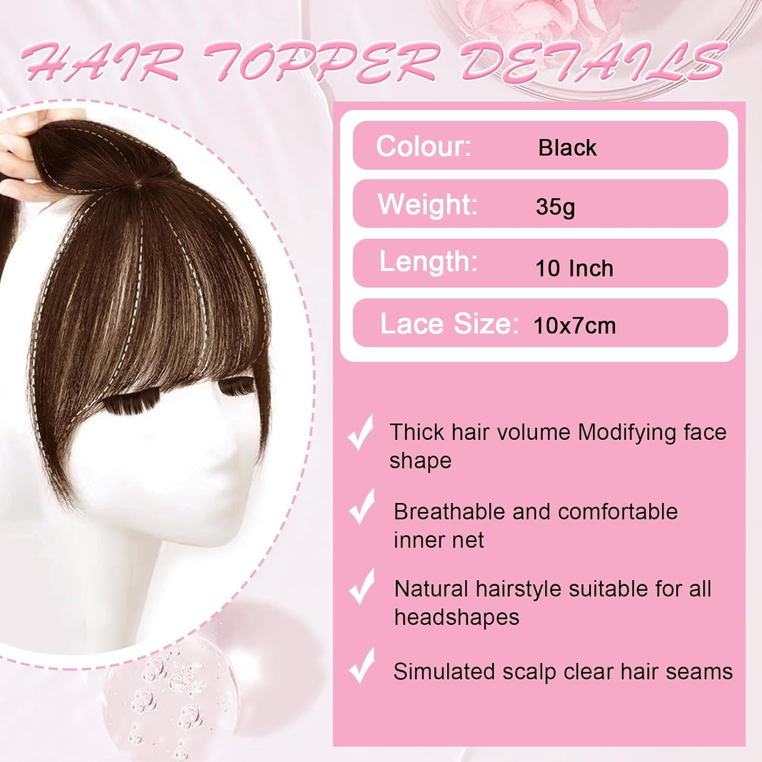 Echthaar-Topper für Damen mit 360° 3D-Abdeckung grauer Haaransätze – Haar-Topper aus Echthaar mit wispy Pony, nahtloser unsichtbarer Clip-in-Pony für den täglichen Gebrauch 20cm Braun