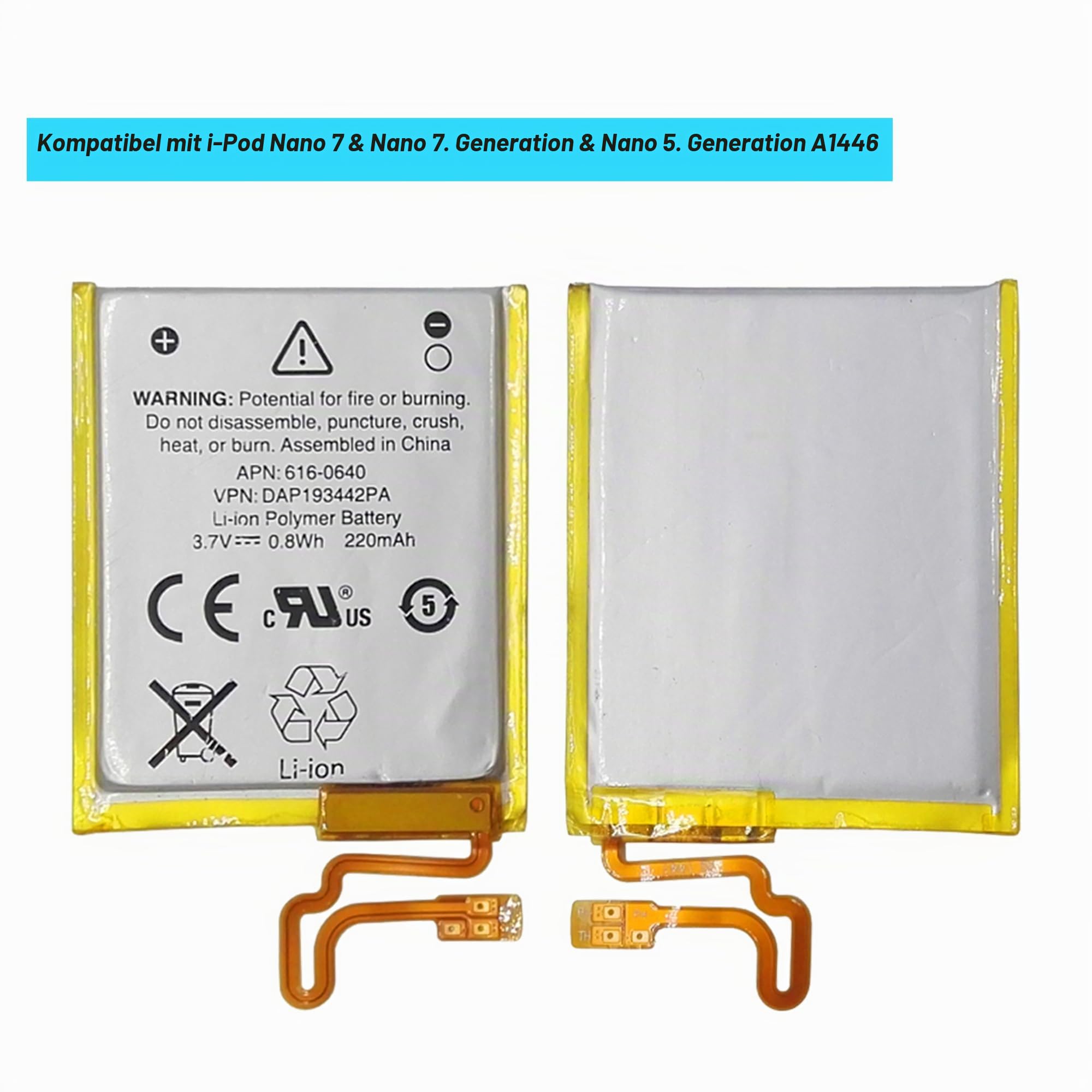 616-0640,616-0639 Ersatz Akku Kompatibel Für iPod Nano 7 & iPod Nano 7th & iPod Nano 5th A1446 with Toolkit