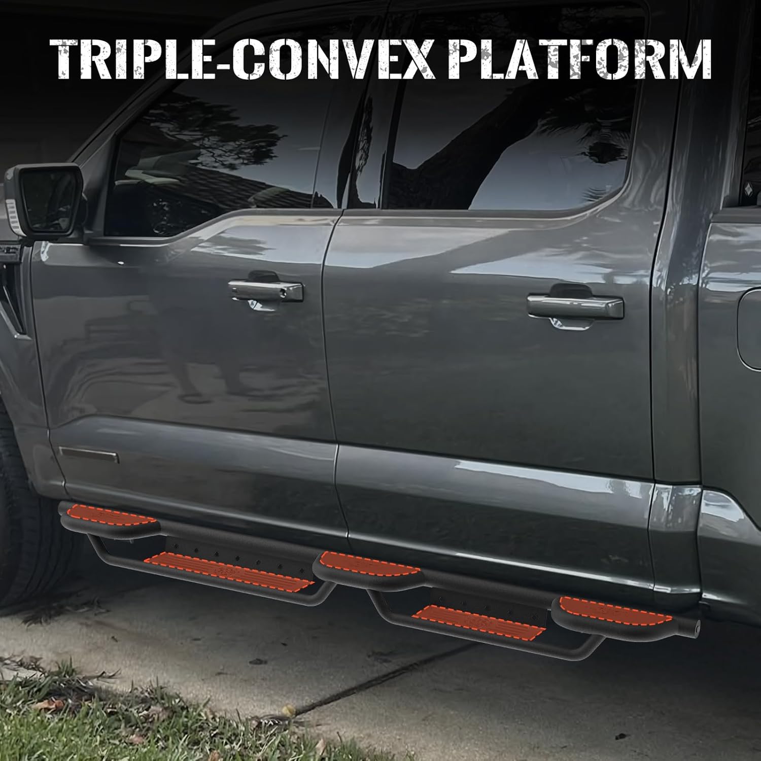 Running Boards Compatible with 2015-2025 Ford F150/2017-2025 Ford F250 F350 F450 F550 Side Steps Heavy-Duty Steel Nerf Bars Bolt-on Step Plates Rock Sliders Rail