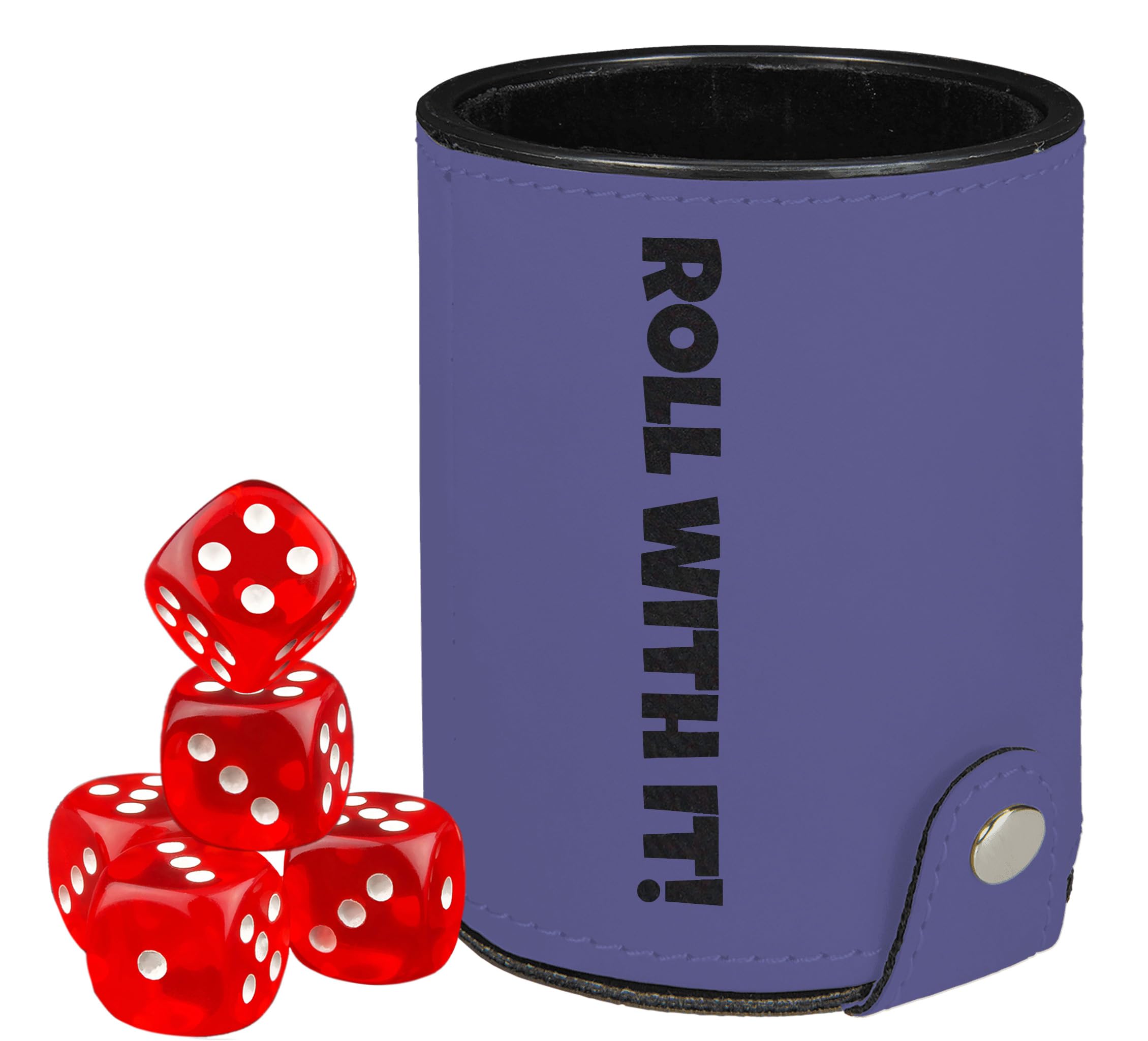 Personalized Dice Cup with 5 Red Dices with Storage Compartment Customized Engraved Faux Leather Dice Set Cup Custom Gift for Dad, Mom for Birthday,