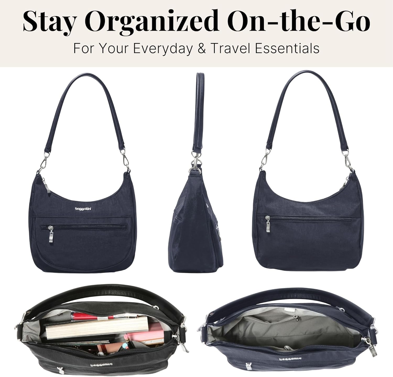 Baggallini Modern Pocket Half Moon 11"x10.5" Shoulder Women W/Replaceable Straps Converts to Crossbody Bag - Image 6