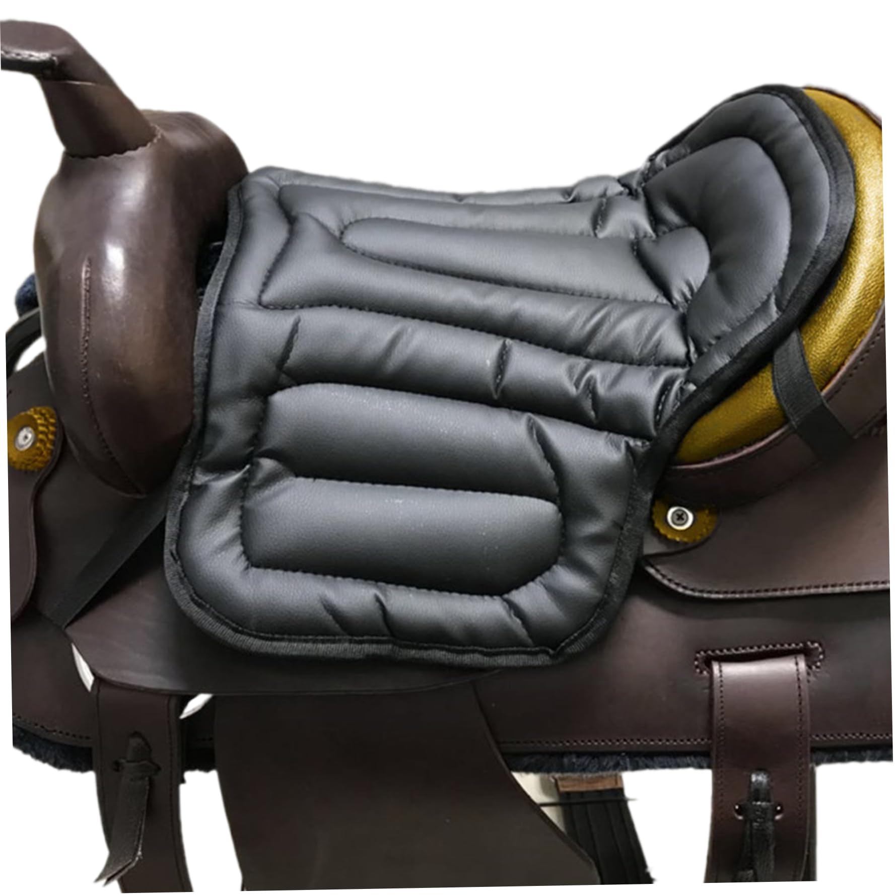 Cojín de silla de montar de cuero, cojín de asiento occidental, almohadilla de silla de caballo absorbente de golpes con correa de fijación, suave, multiusos, 20 x 16 pulgadas, almohadilla de silla de