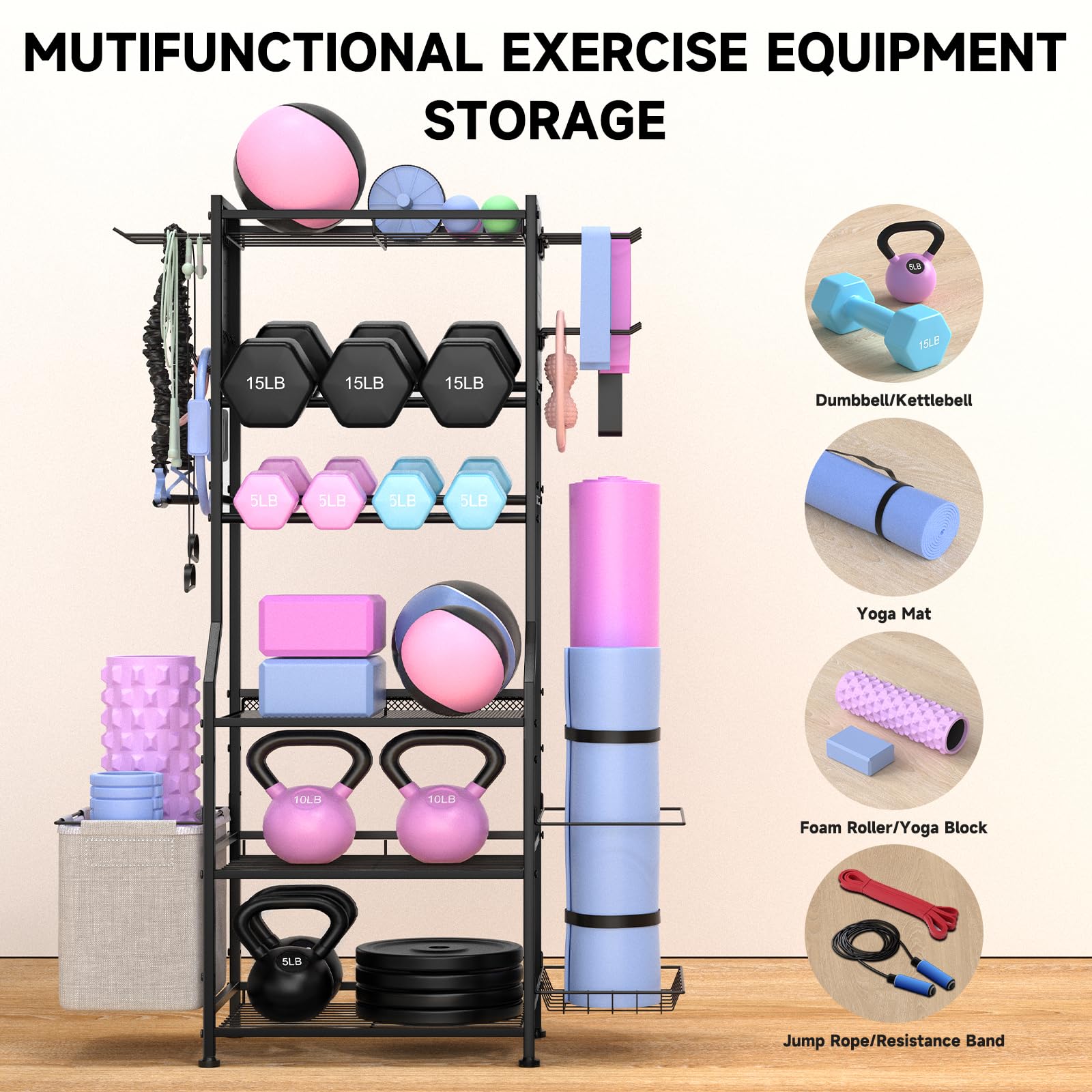 Hantelständer, Metall Kurzhantelständer für Hanteln Kettlebell & Yoga Matte, Gewichtsständer Workout-Fitness-Ausrüstung Aufbewahrung für Home Gym, Hantelablage Dumbbell Regal