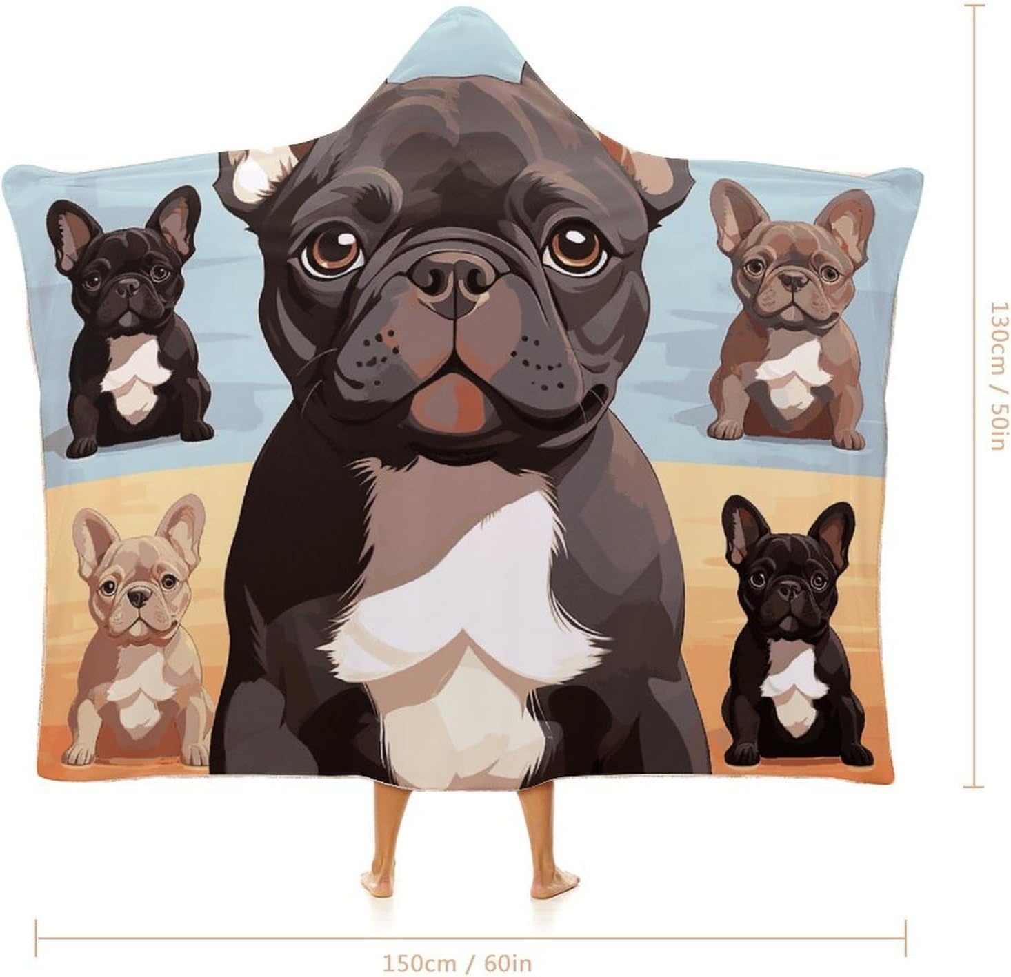 French Bulldog Dog Cute Hooded Blanket Cozy And Functional,Wearable Blanket Hoodie for Women Men,Blanket Poncho Presents50 x60