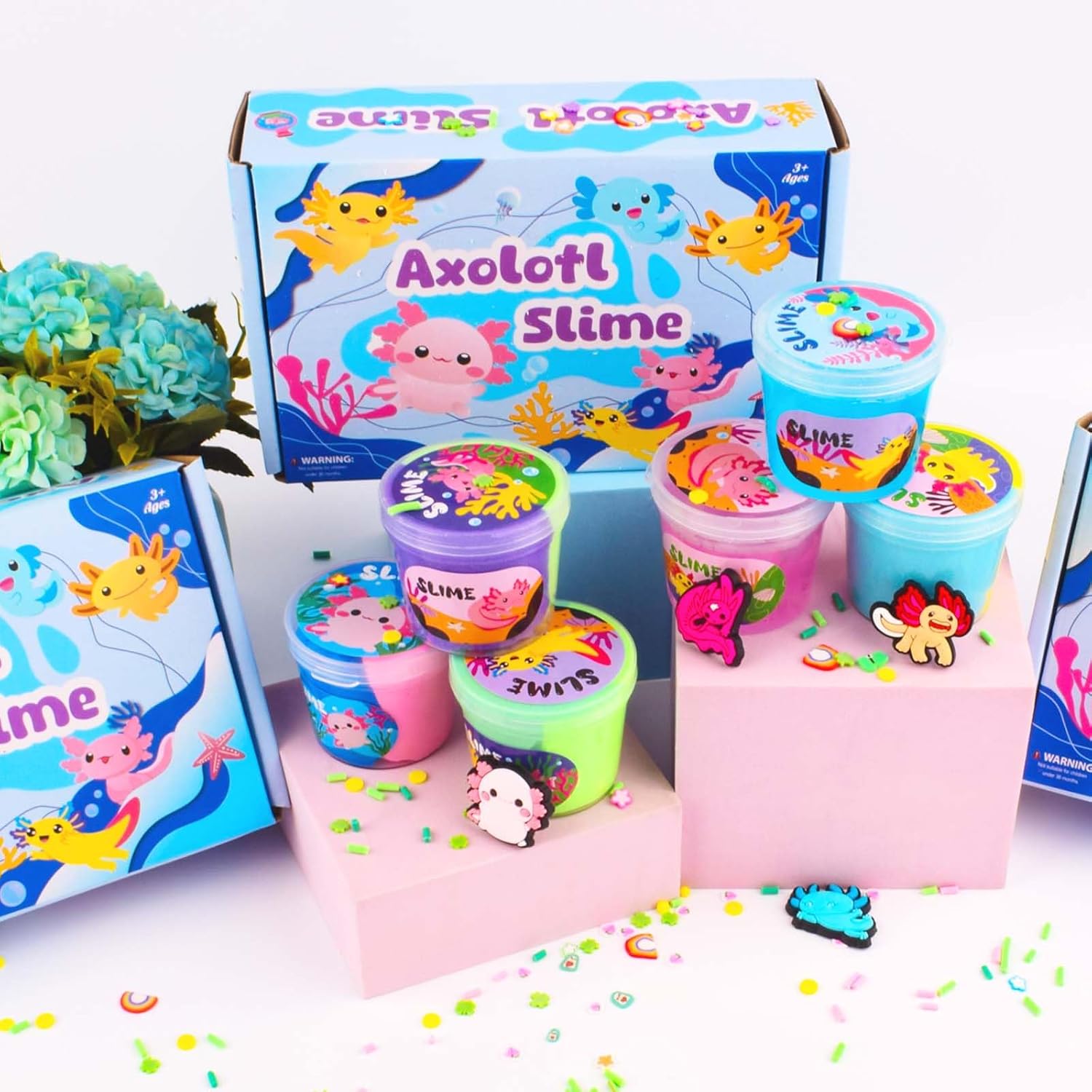 6 Pack Axolotl Slime Kit, Cute Stuff Butter Cloud Crystal for Girls Ages 8-12, Cloud Dough for Kids Set Party kit Goodie Bag Stuffers, Girls and Boy Birthday Gift Ideas Axolotl Blue