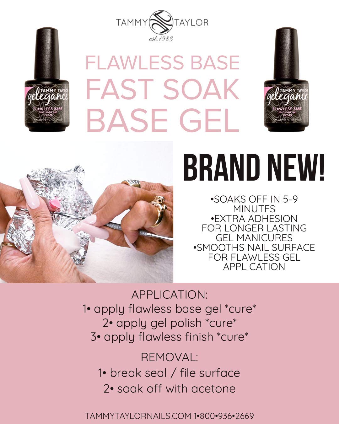 Tammy Taylor Fast Soak, Flawless Base Gel | Easy and Quick Application | Cure Under LED or UV Lamps