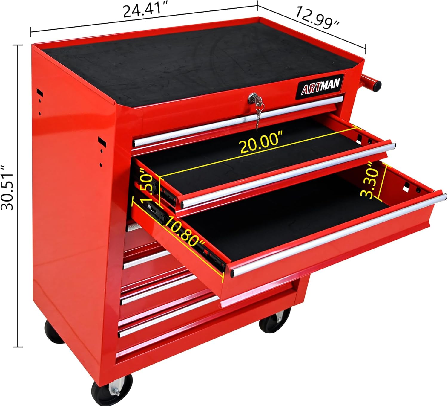 7 Drawers Multifunctional Tool Cart with Wheels - Rolling Tool Chest on Wheels, Heavy Duty Tool Chest with Drawers for Garage, Workshop, Home Organization (Red)