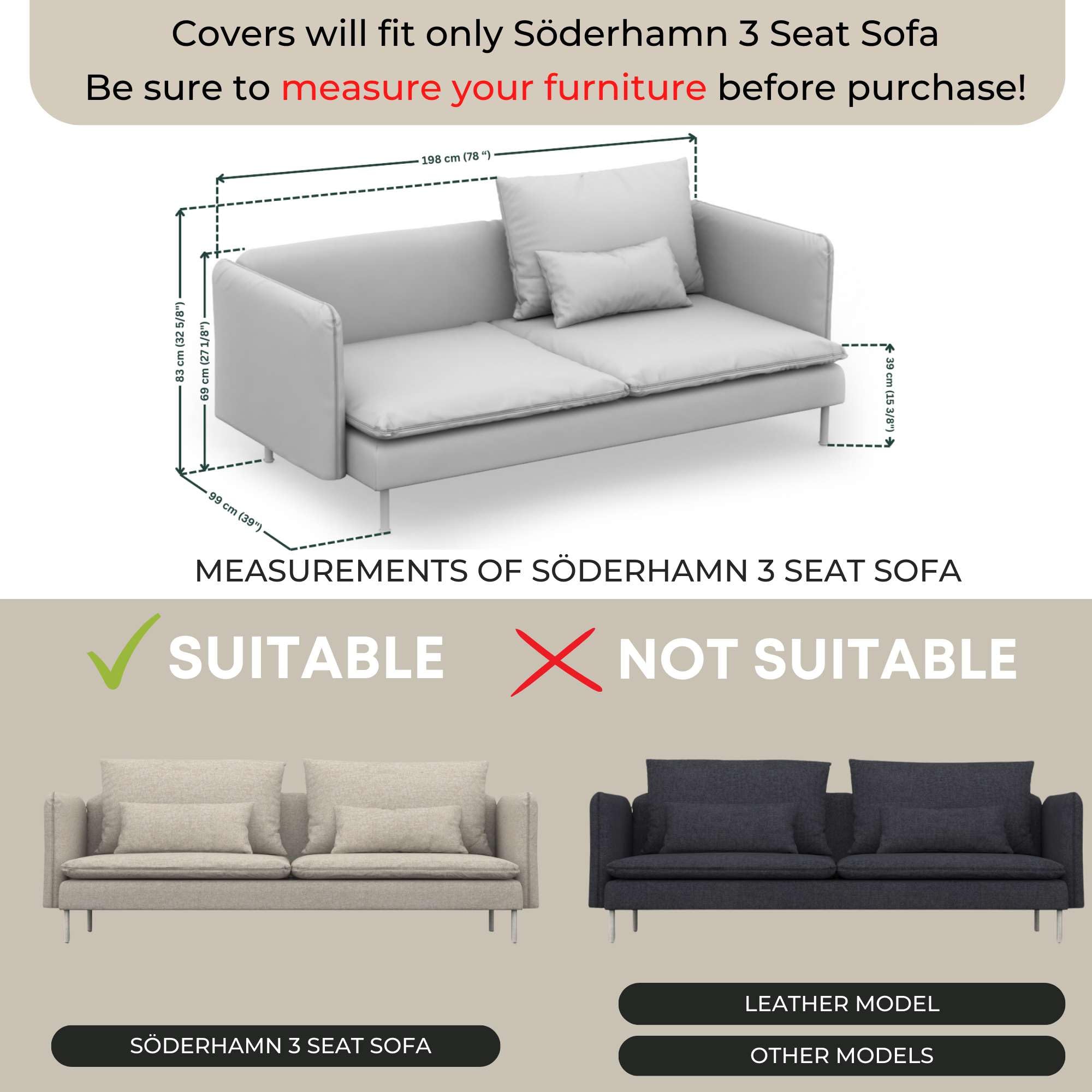 comfortly Copertura per divano a 3 posti Soderhamn, copertura di ricambio, resistente, 10 pezzi, tessuto morbido e resistente, lavabile, facile da pulire e sostituire (corona, blu oceano)