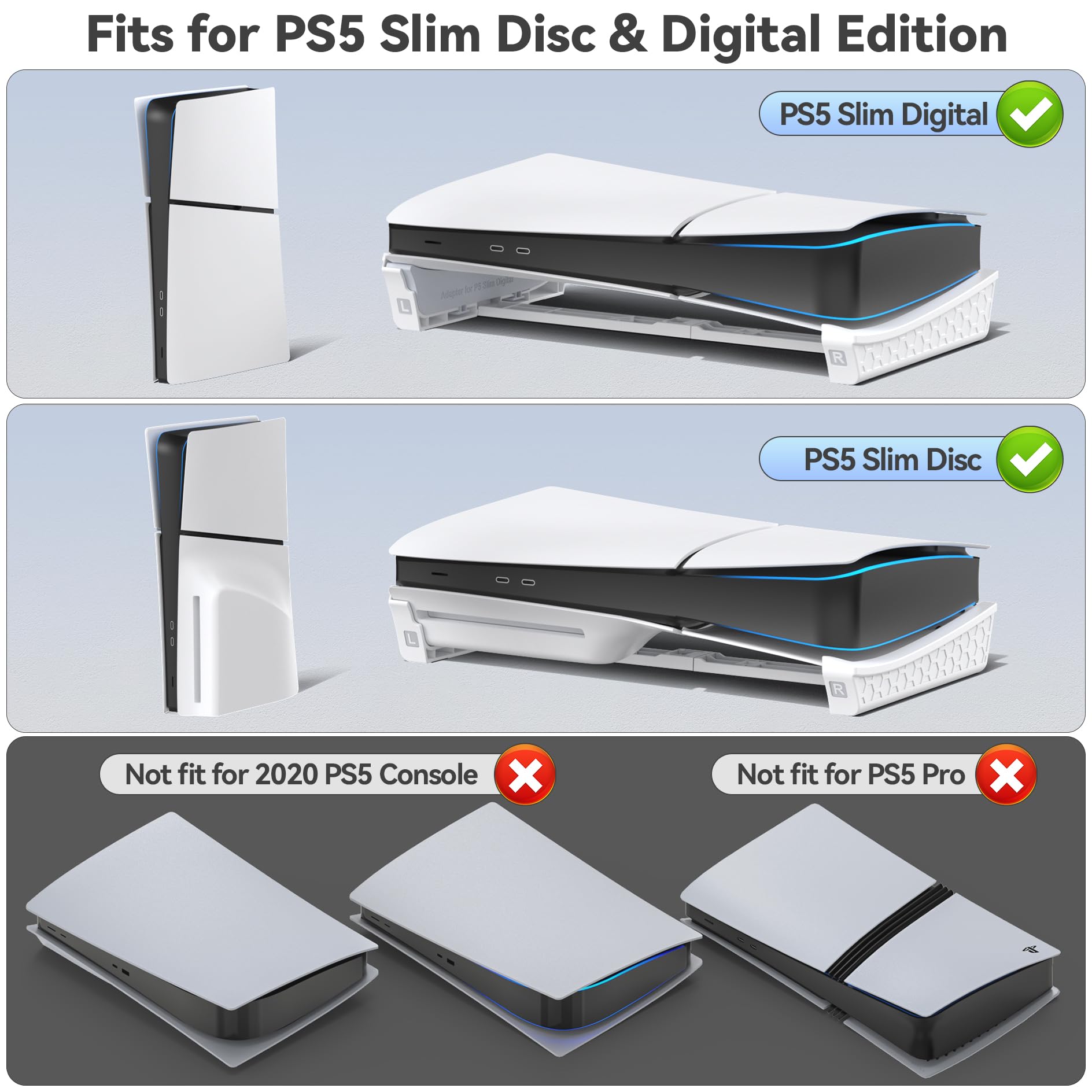 Rysker PS5 Slim Horizontaler Ständer für PS5 Slim Disc & Digital Konsole, PS5 Slim Standfuß Horizontal mit Feststellschraube, Stabile PS5 Slim Zubehör Halterung für PlayStation 5 Slim Konsole