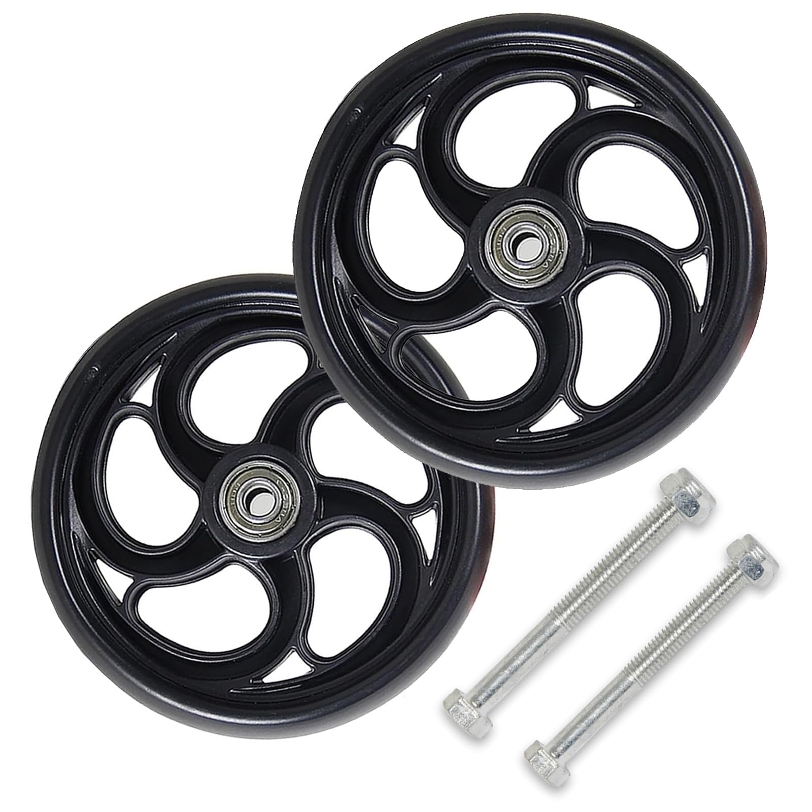 2 PCS Black Rubber Wheelchair Replacement Wheels, Non-Slip Puncture Proof Polyurethane Solid, 8 Inch Universal Small Rollator Walker Replacement Wheel Accessories for Home Shop (Color : Blac