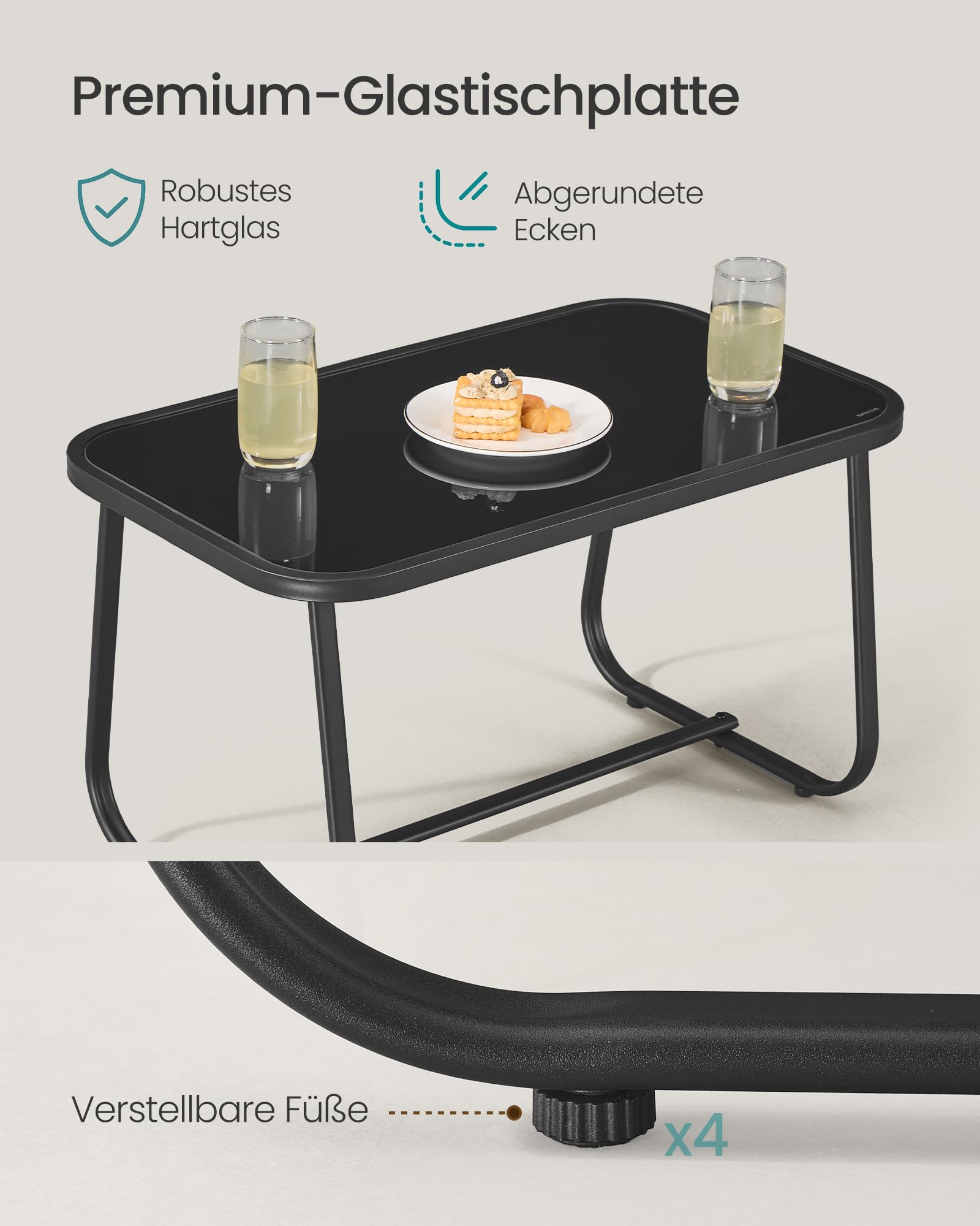 SONGMICS Gartenmöbel-Set, Balkonmöbel, 2 Schaukelstühle mit Tisch, Gartenbank, Stahl, Terrassenmöbel, mit Armlehnen, atmungsaktives Kunstfasergewebe, Terrasse, Balkon, Garten, tintenschwarz GGF0028B01
