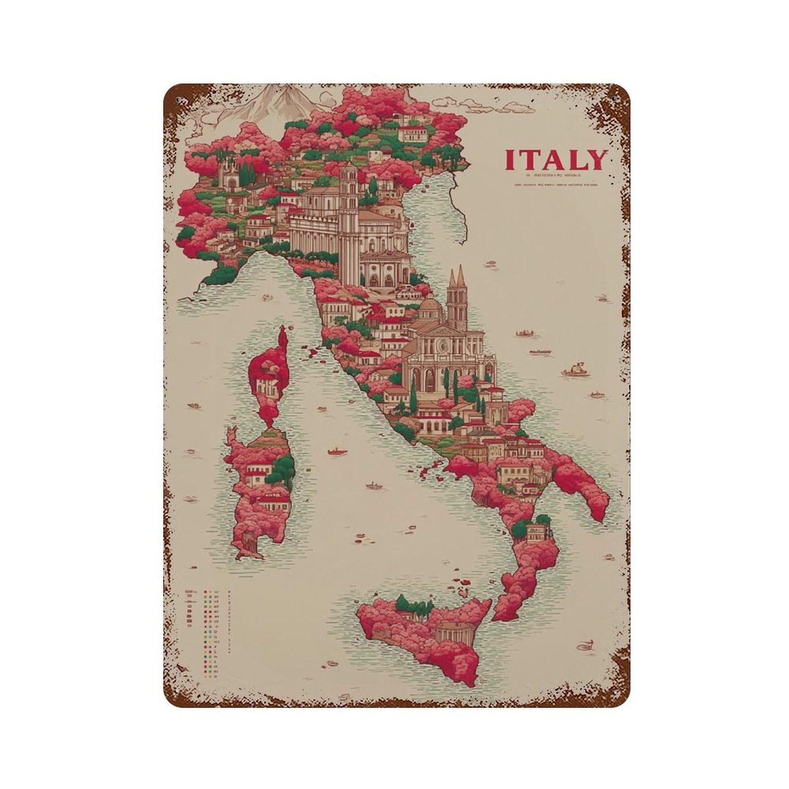 xiaoxiaoshen Italy Map Travel Italian Architecture Wall Decor Art Metal Tin Poster Modern Home Decor Art Home Bar Shop Decorations Vintage Sign 40x30cm