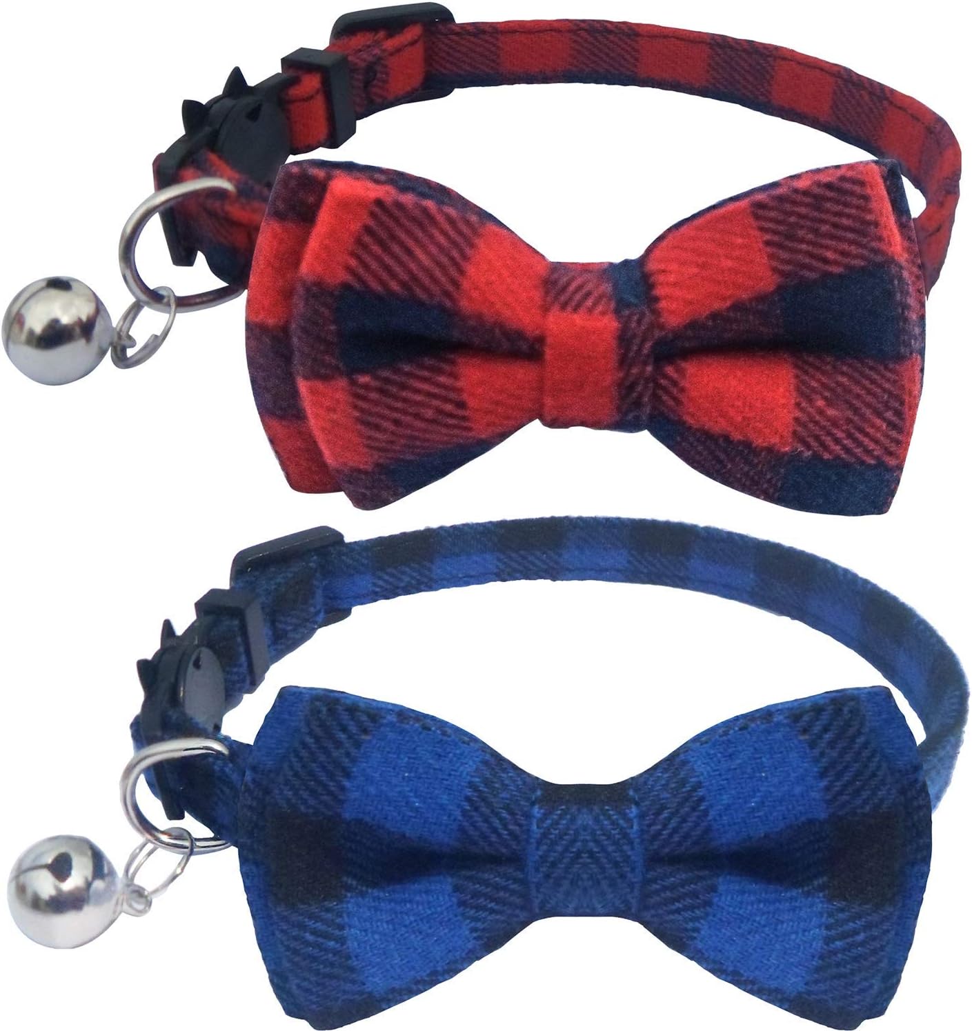 KUDES 2 Pack/Set Cat Collar Breakaway with Cute Bow Tie and Bell for Kitty and Some Puppies, Adjustable from 7.8-10.5 Inch