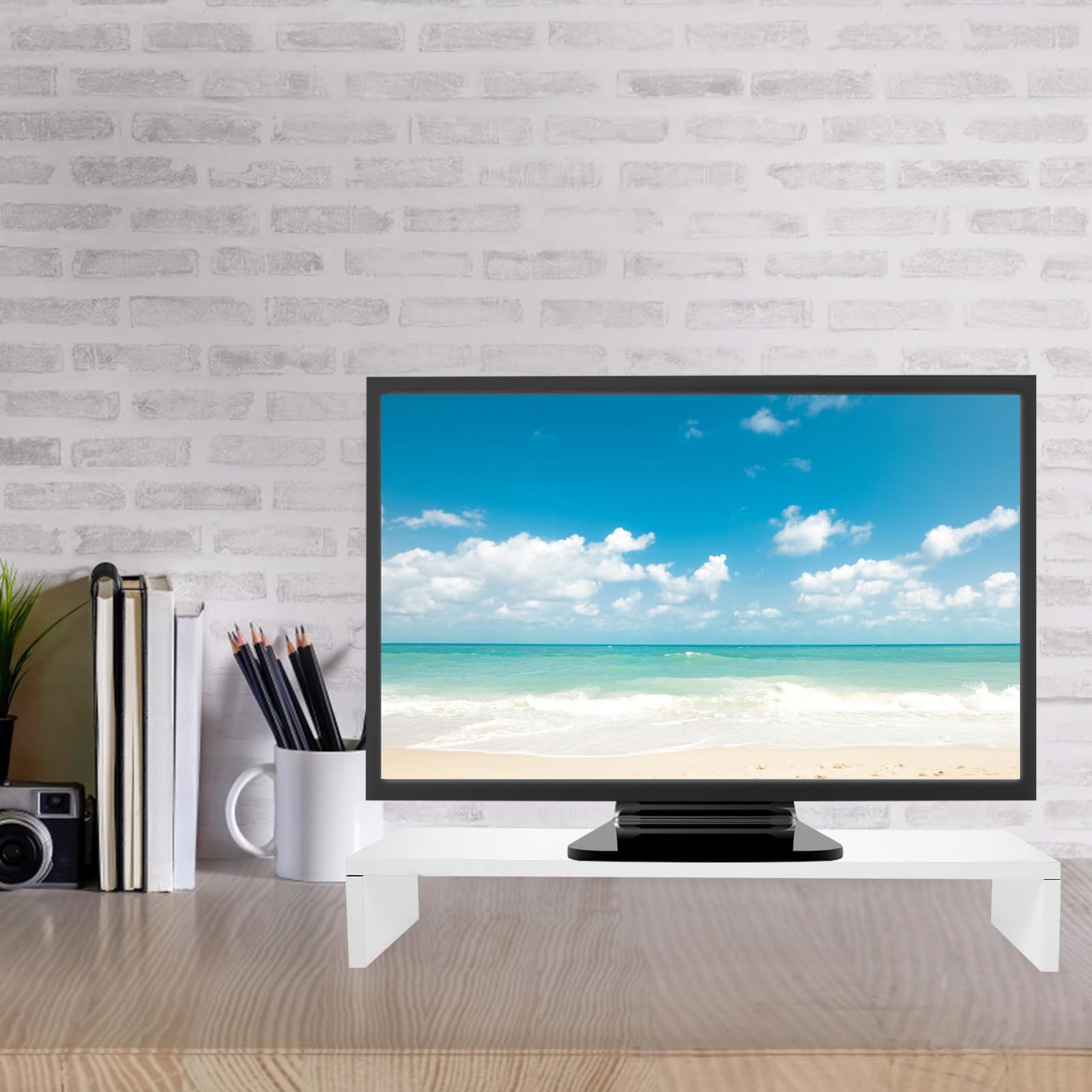 GALPADA Supporto per Monitor da Scrivania in MDF Bianco Multi-Funzione Salvaspazio per PC e Notebook Design Elegante per Ufficio e Casa
