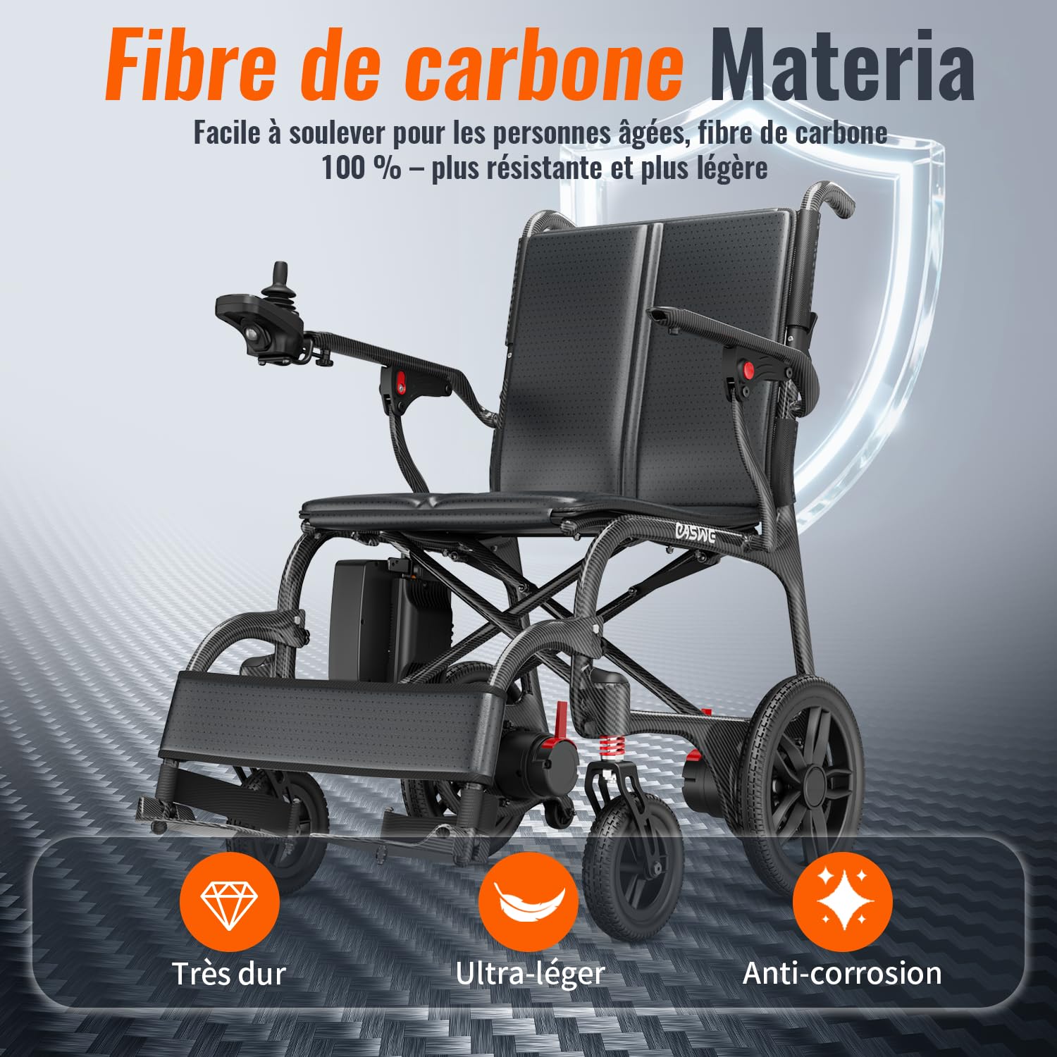 C30 Fauteuil Roulant Électrique Ultra Léger Pliable Tout Fibre de Carbone 11kg, Autonomie 25/50km, Moteurs Sans Balais 400W Batterie 24Ah, Fauteuil Roulant Transportable pour Adultes Âgées, Noir