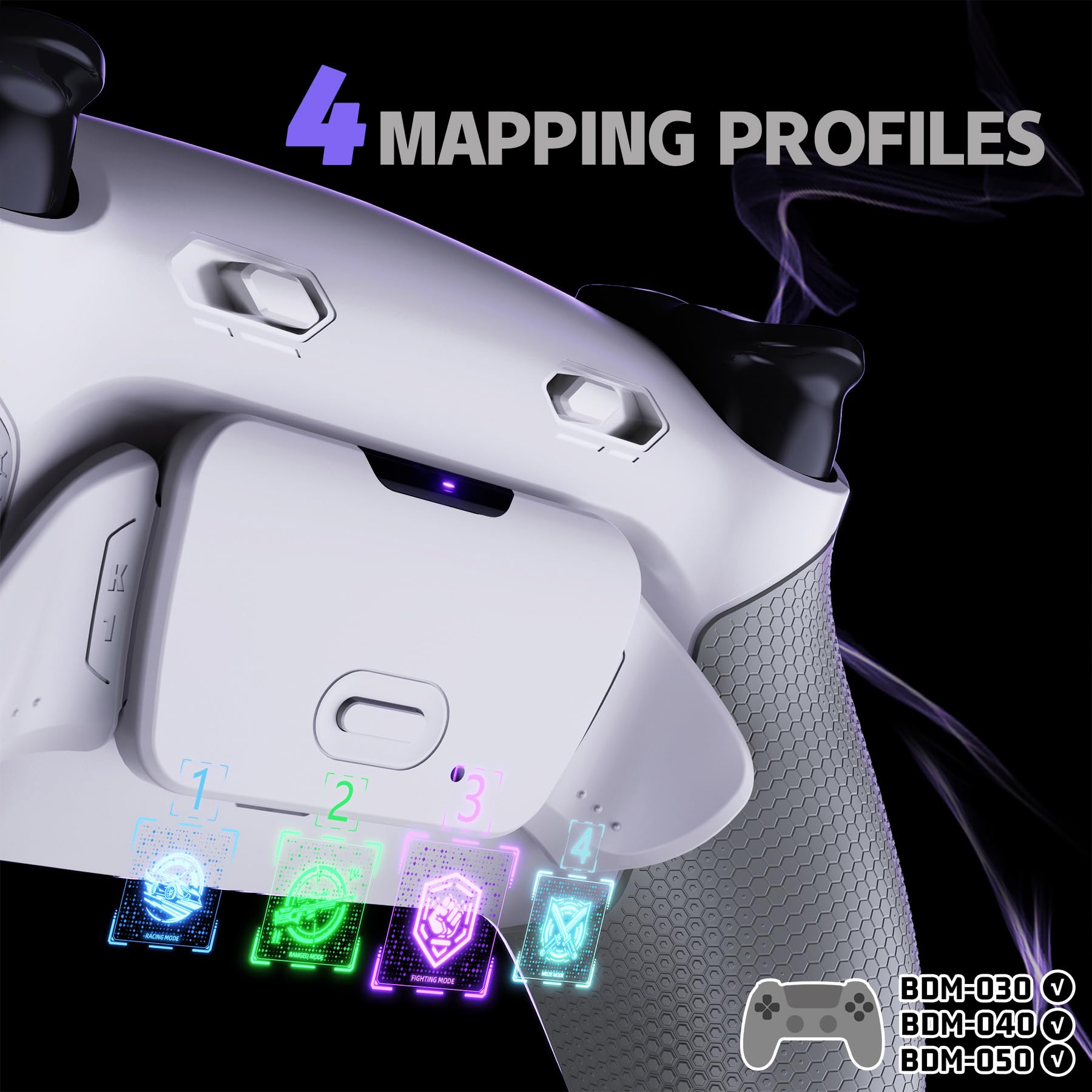 eXtremeRate RISE Plus MAX Remap Kit con Clicky Kit para ps5 Control Modelo BDM-030/040/050 Tope Gatillos & Goma Grip Carcasa Trasera & Botones Posteriores Remapeables para ps5-SIN Mando(Blanco Gris)