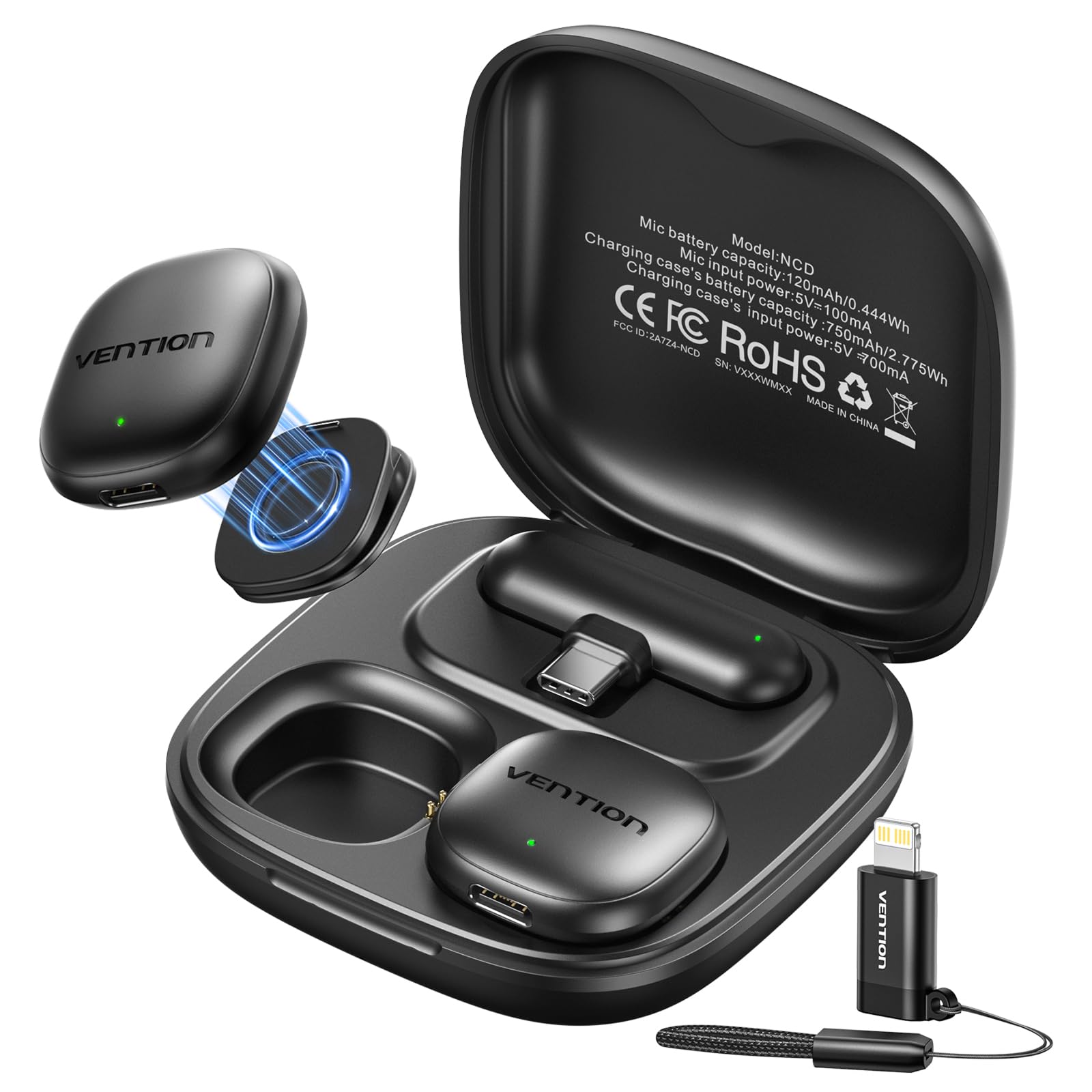 VENTION Mini Wireless Microphone for iPhone 17/16/15 Pro Max, USB C Bluetooth Microphone for Android/Camera, Ai Noise Cancelling Lavalier Mic with 24H Charging Case for Video Recording Vlogging