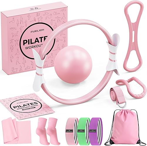 Juego de anillos de pilates para mujer, equipo de pilates de entrenamiento en casa con bandas de resistencia, círculo mágico de 14 pulgadas, mini