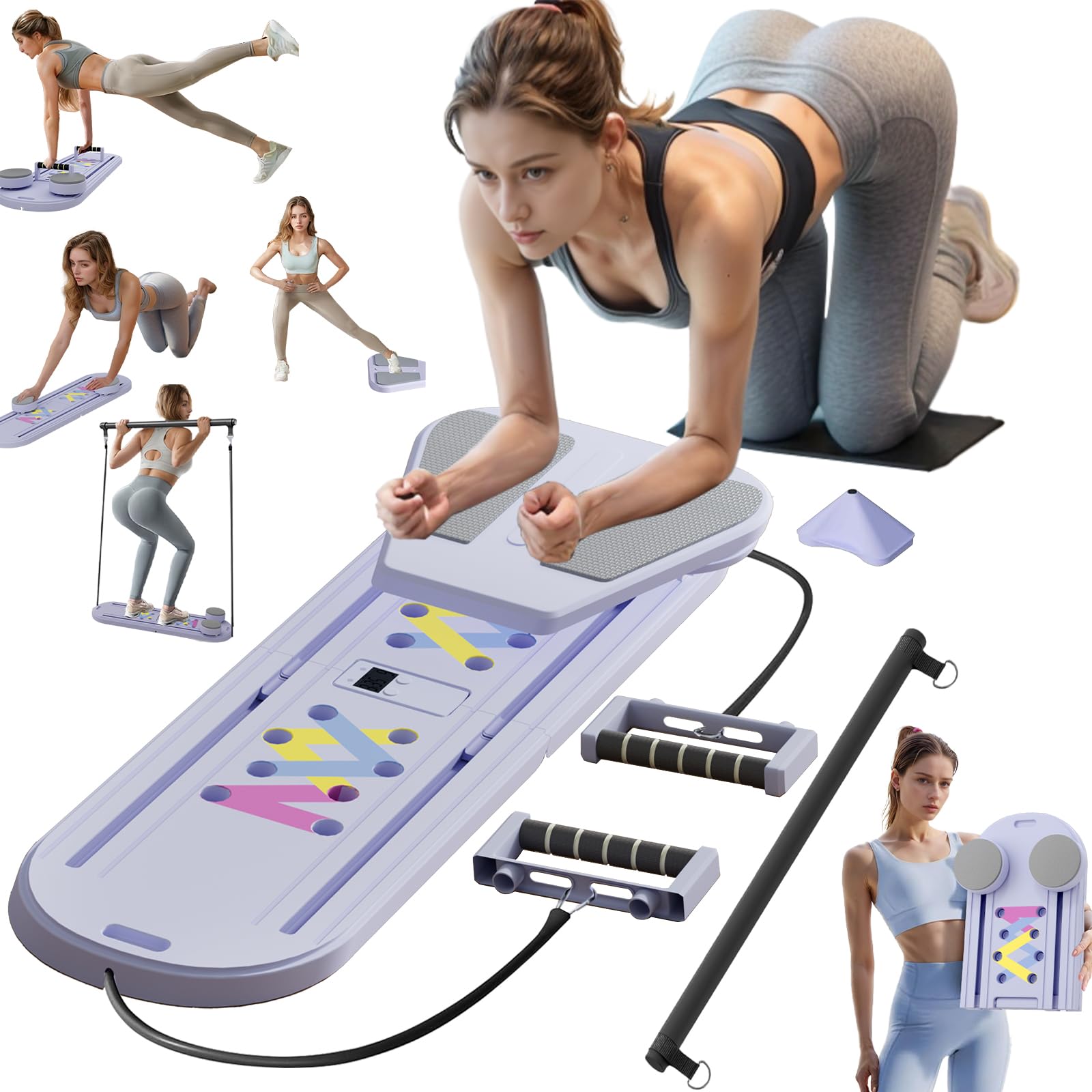 Lerpio Pilates Board, Portable Pilates Reformer Set, 6 in 1 Pilates Board for Home Workout, Foldable Pilates Reformer Machine, Multifunctional Pilates Board for Women (Purple)
