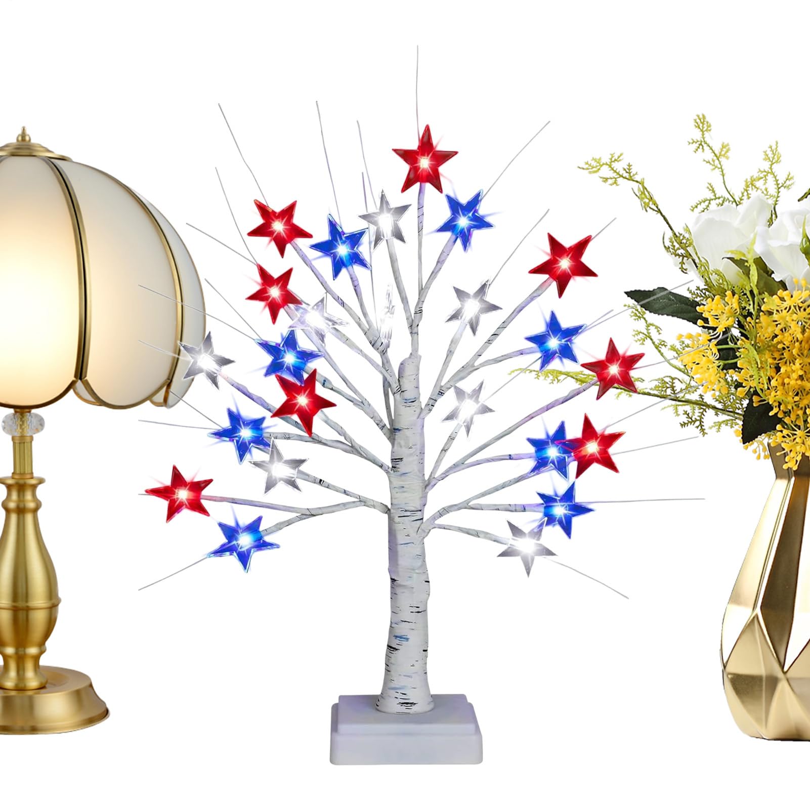 Sapin de table LED étoilé rouge blanc bleu à branches ajustables