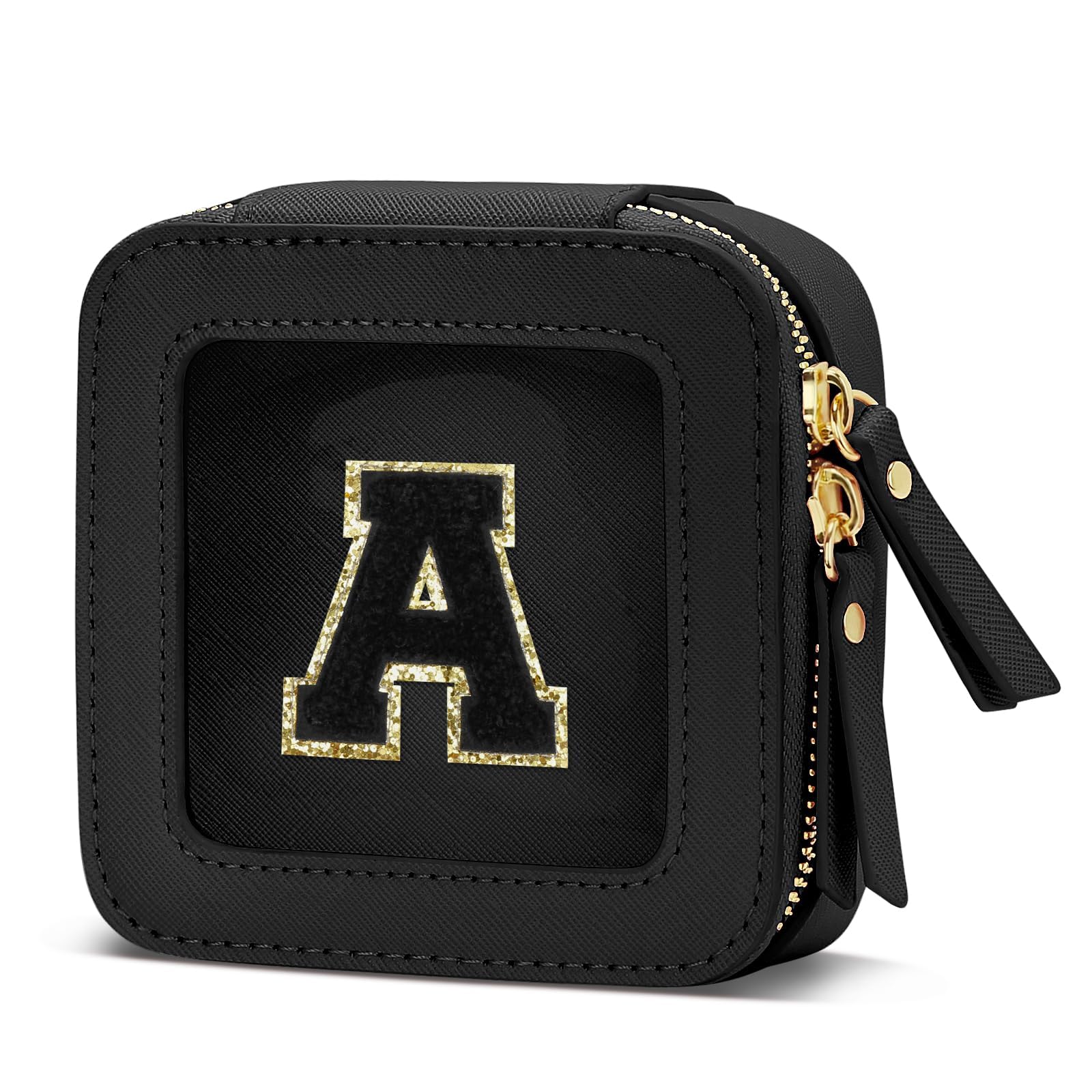 CLOUDWINGS Initial Travel Toiletry Bag - Cosmetic Bags for Girls with Zipper, Clear & Potable Girls Makeup Bag for Travel, Small Cosmetic Pouch