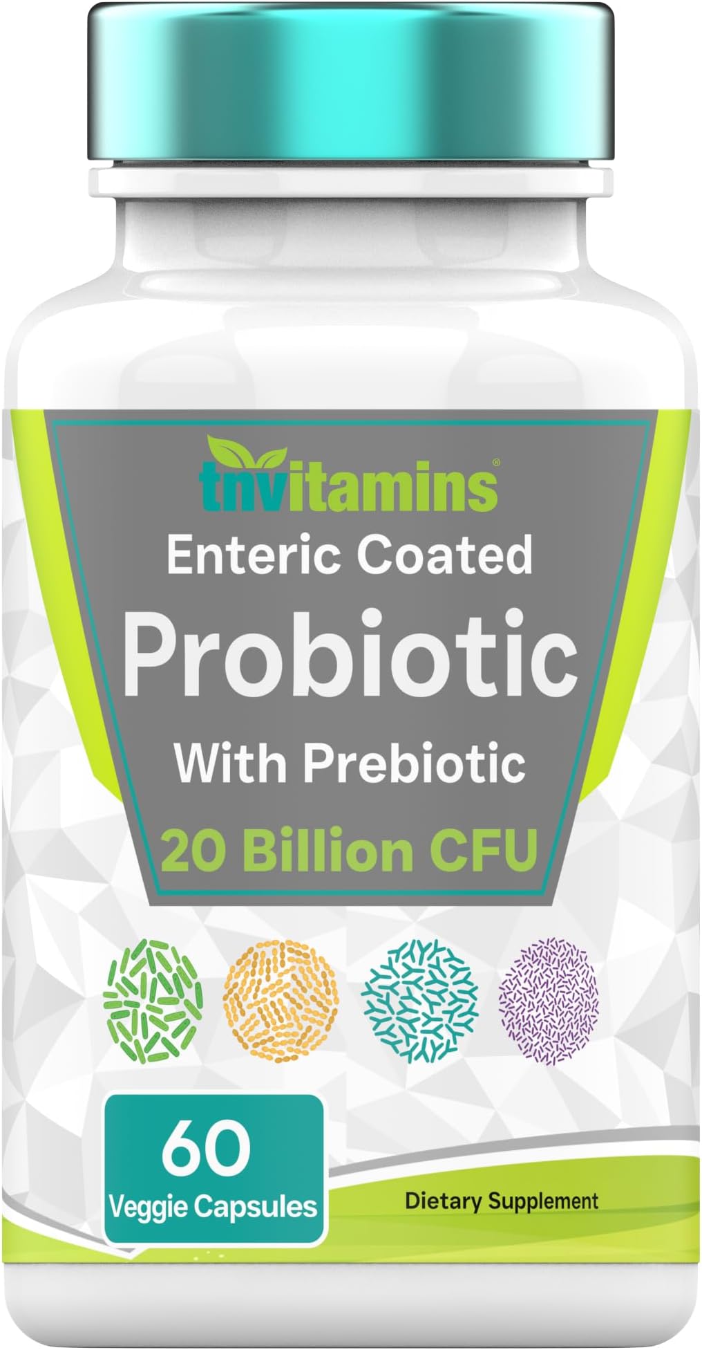 Probiotics for Women & Men with Prebiotics for Digestive Health with Acidophilus | 60 Enteric Coated Vegetarian Capsules | 20 Billion CFUs - 8 Strains