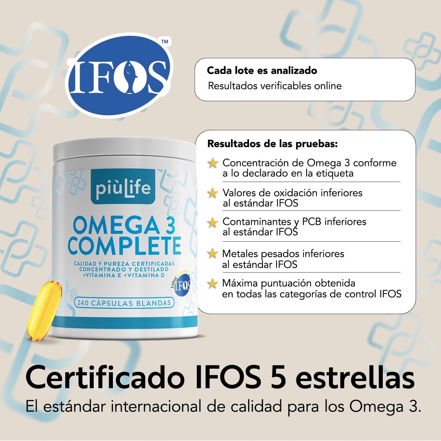 Omega 3 IFOS Certificado Con Vitamina D3 2000 UI PiùLife, 240 Omega 3 Capsulas Blandas, Aceite De Pescado 2000mg Epa Y 1000mg Dha Por Dosis, Fish Oil Triglicéridos, Corazón, Vista, Huesos Y Cerebro
