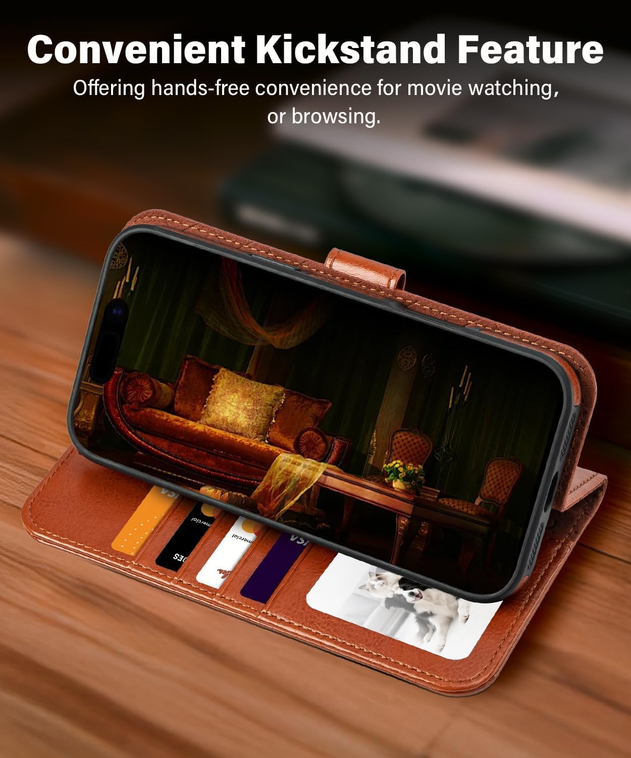 for iPhone 17 Pro Max Leather Wallet Case Compatible with MagSafe,Retro Leather Flip Case with Kickstand and Card Slots Magnetic Phone case for iPhone 17 Pro Max,Brown