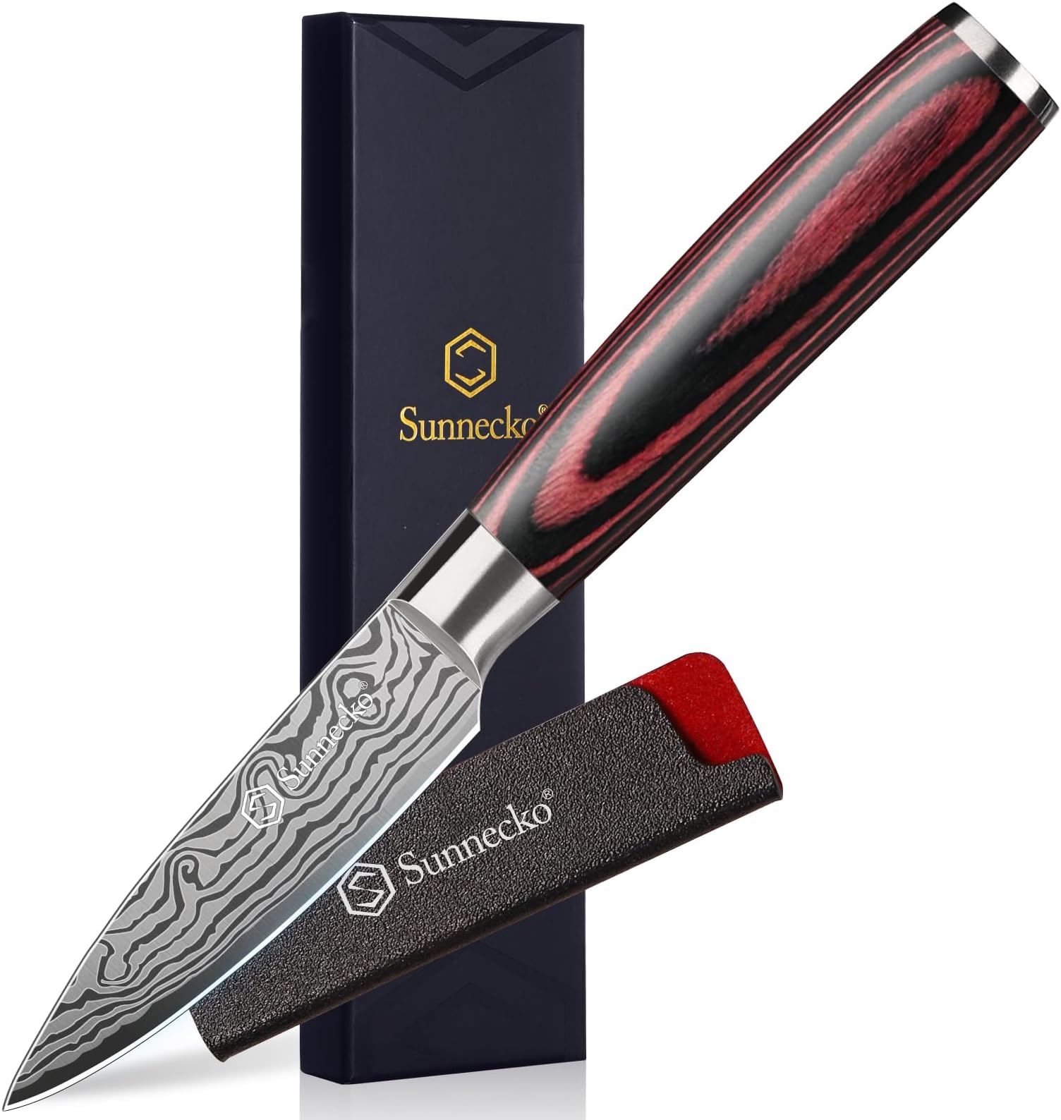 3.5 Inch Paring Knife, Ultra Sharp High Carbon Steel Fruit Knife | 12 Degree Ergonomic Kitchen Small Utility Peeling Knives with Sheath, Precision Trimming & Coring Tool for Veggies, Gift Box