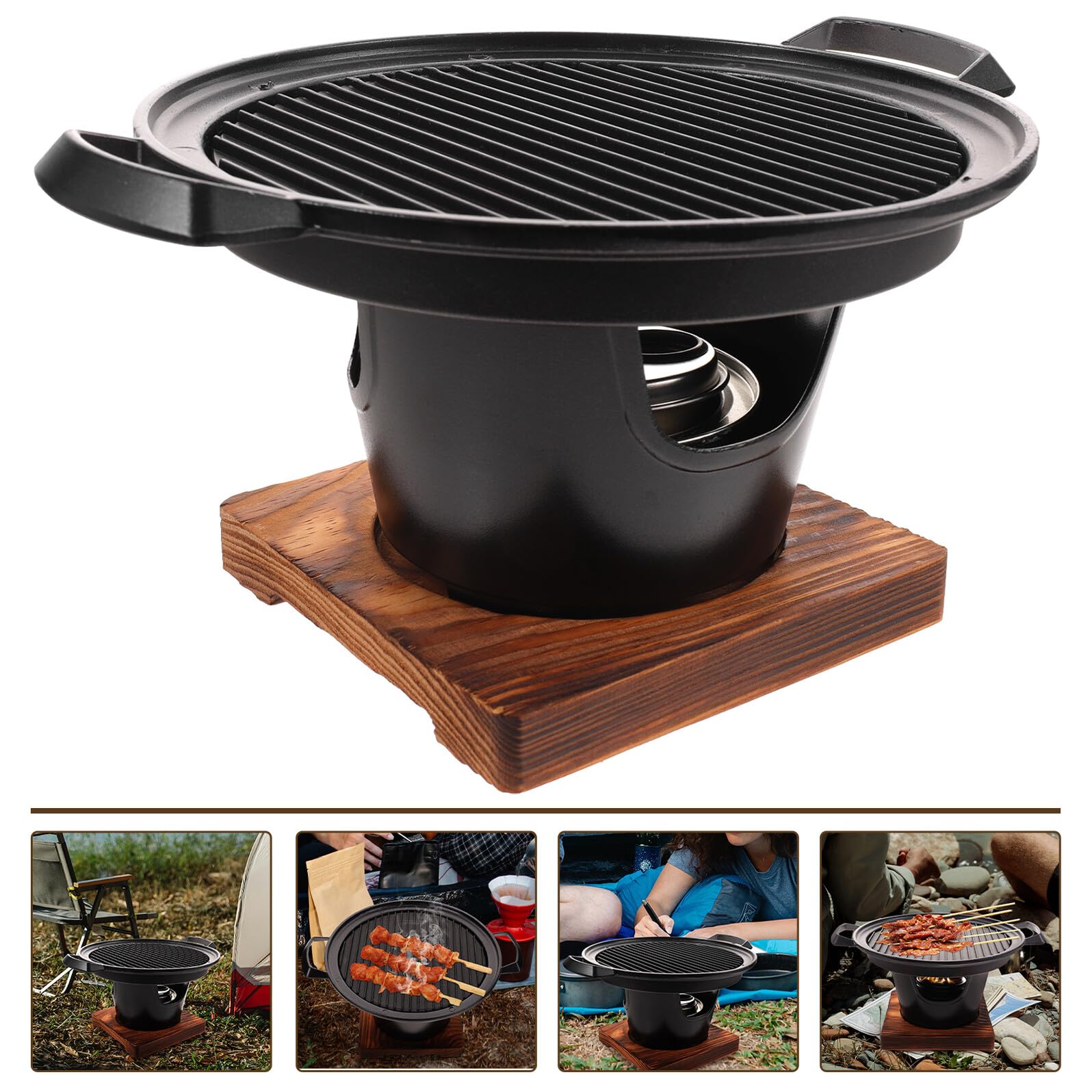 Przenośny nieprzywierający mini grill do grillowania – bezdymna patelnia kempingowa na zewnątrz z tacą odpływową oleju i płaską podstawą dla równomiernego rozprowadzania ciepła – łatwy do czyszczenia