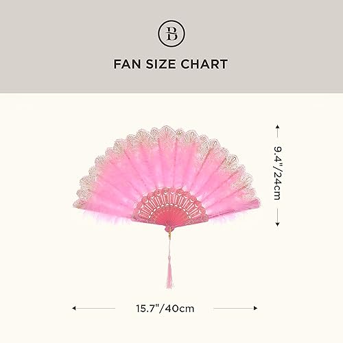 Miniatura 5 de BABEYOND Abanico de plumas Marabou estilo años 20, estilo vintage, plegable, ventilador de mano para baile de disfraces (rosa)