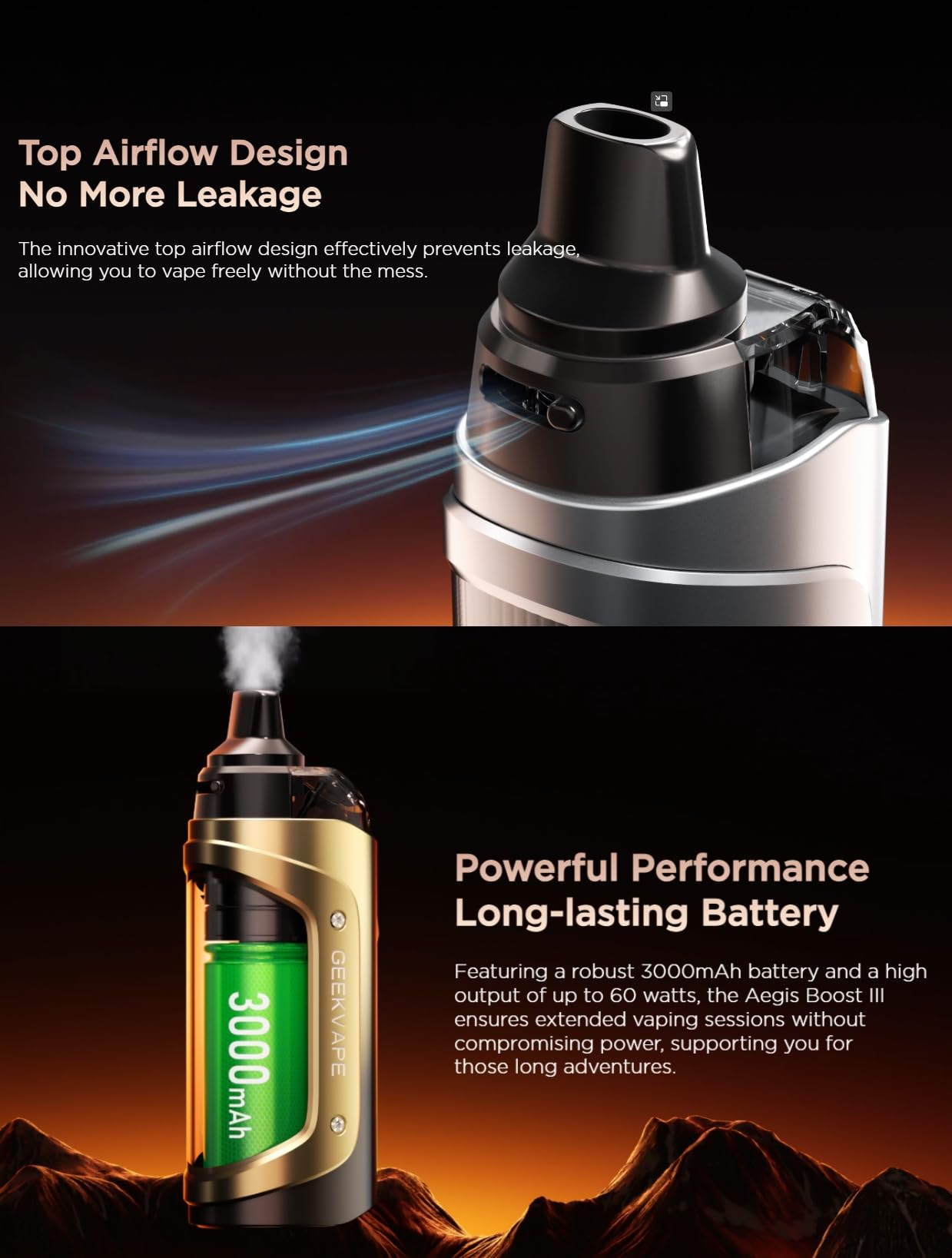 GEEKVAPE Aegis Boost 3 Kit 60W | Aegis Boost III 3 Mod 3000mAh Batterie + 5ML GEEKVAPE B60 Aegis Boost 2 Cartouche Fit B Coil | Sans nicotine