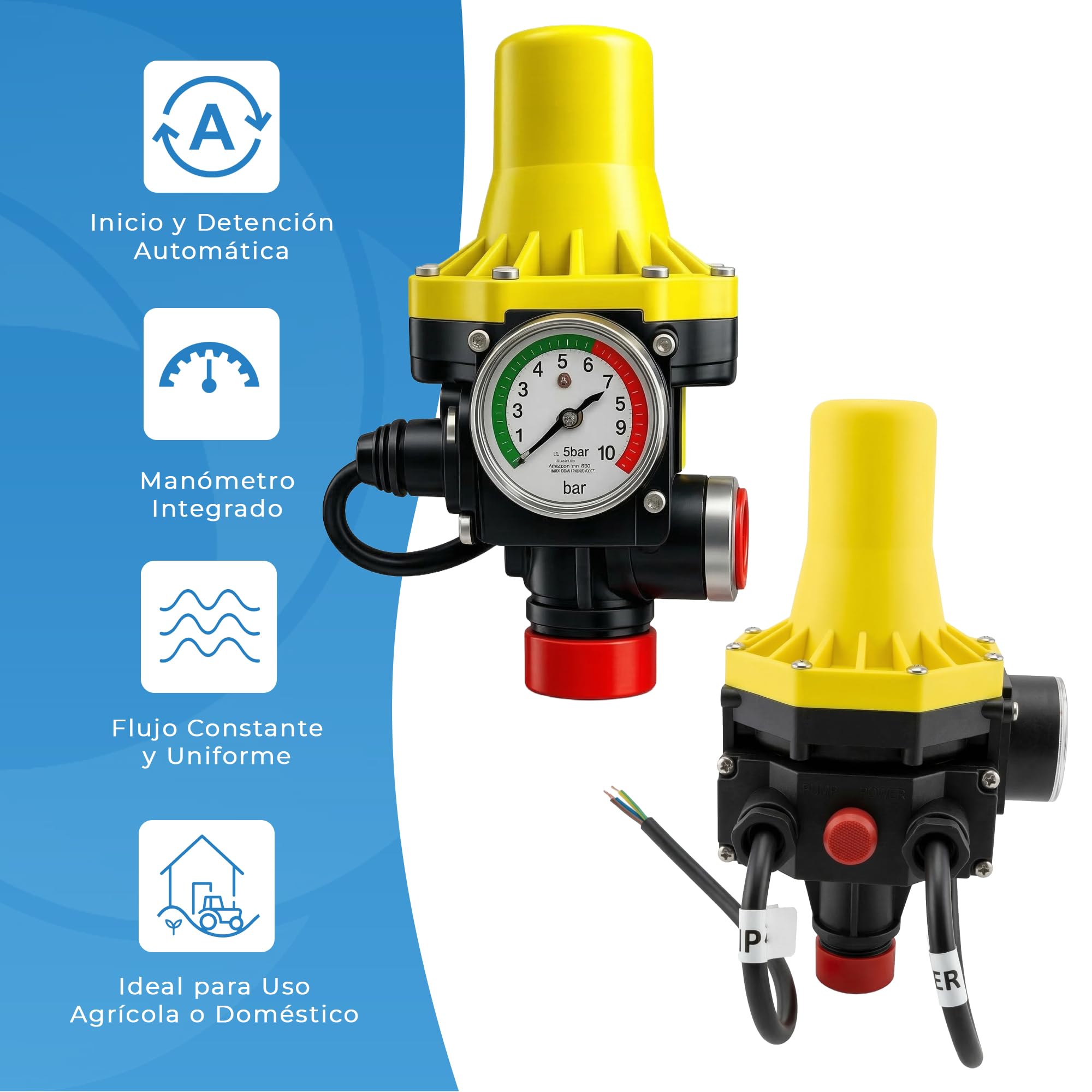 Presscontrol Automático para Bomba de Agua 220-240V – Controlador Electrónico de Presión para Grupo de Presión Doméstico, Arranque y Paro Automático, Protección contra Funcionamiento en Seco - 3