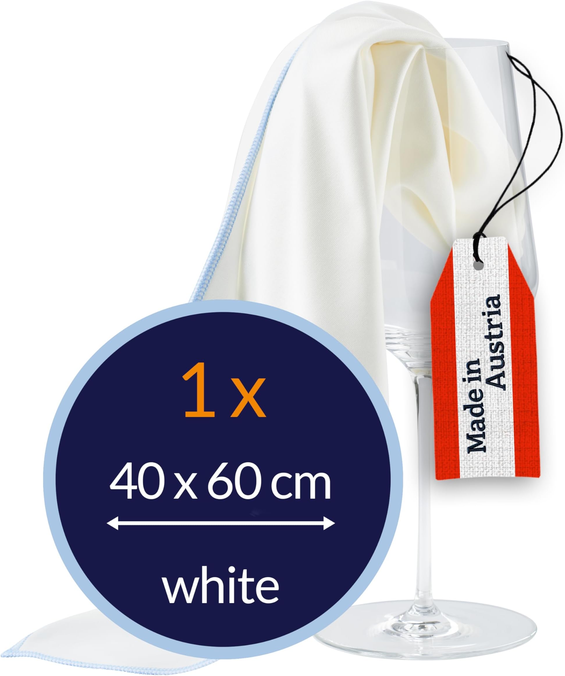 Microfibre Polishing Cloth for Glass Glasses High-Gloss Surfaces 40 x 60 centimetres, Premium, Pack of 1 Cloth, White-Blue