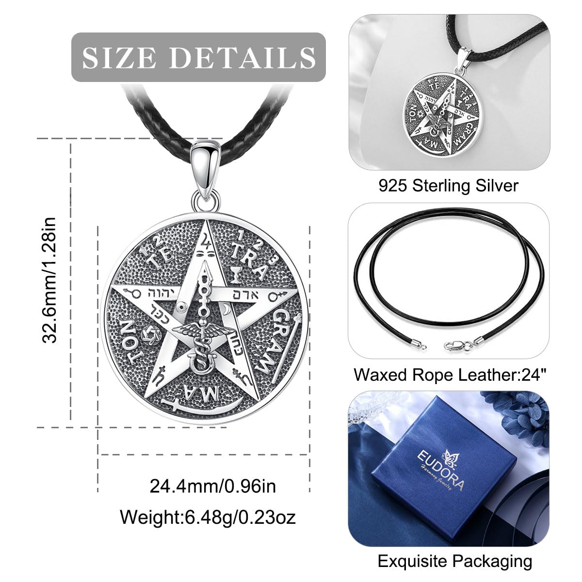 Witcher Pentagramm Kette Ring für Damen Herren Sterling Silber 925, Tetragrammaton Runen Halskette Amulett Vintage Anhänger Energie Schmuck Geschenk für Frauen Herren