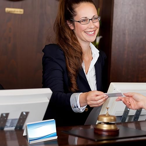 Miniatura 6 de Tandefio Soporte de metal para tarjetas de presentación de 12 piezas para escritorio de oficina, de acero inoxidable, dorado, para tarjetas de