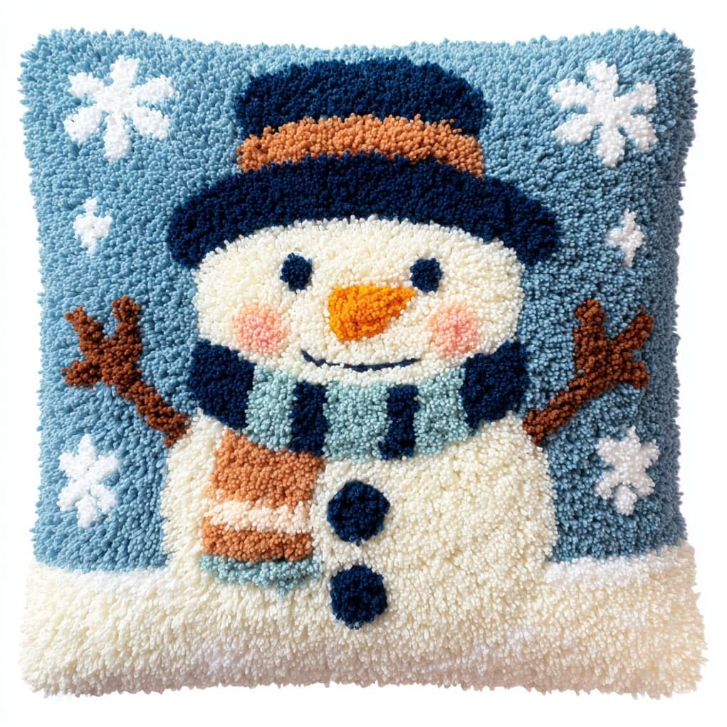 Henypt Latch Hook Cushion Kits for Adults 43x43cm,Snowman Creative Latch Hook Pillow Case Kit for Christmas Home Sofa Decoration