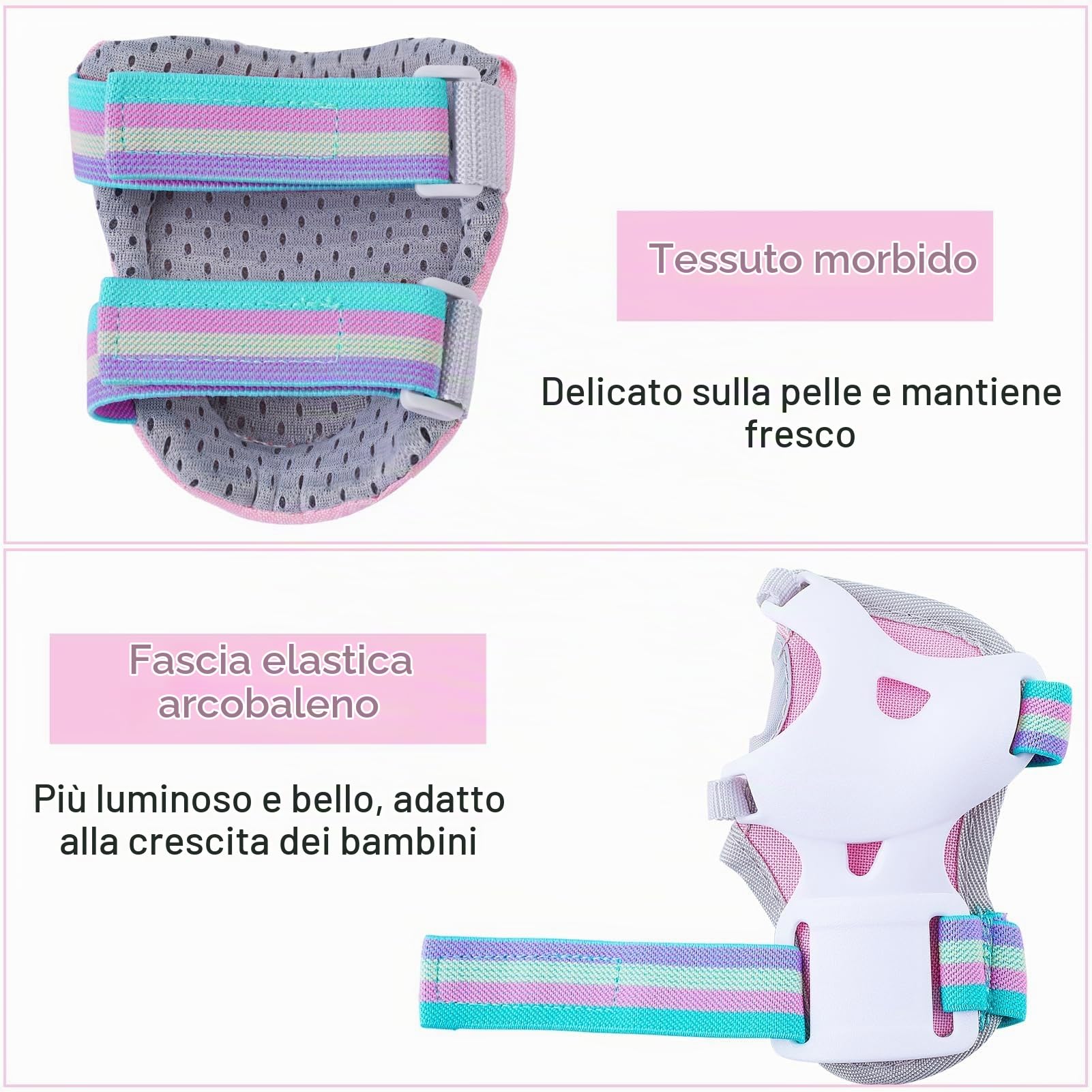 Protezione Kit per Bambini 3-8Anni, Protezioni Set per Bambini, Sicurezza Set per Ciclismo, Regolabile Ginocchiere Set di Gomitiere per Sci Skateboard Pattinaggio Monopattino Sport Estermi