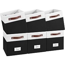 FinishingBo 6-Pack Storage Cubes with Handles & Label Holders Basket, Closet Cube Home Organizer BinsWhite/Black, 10.5 x 10.5 x 11 inch
